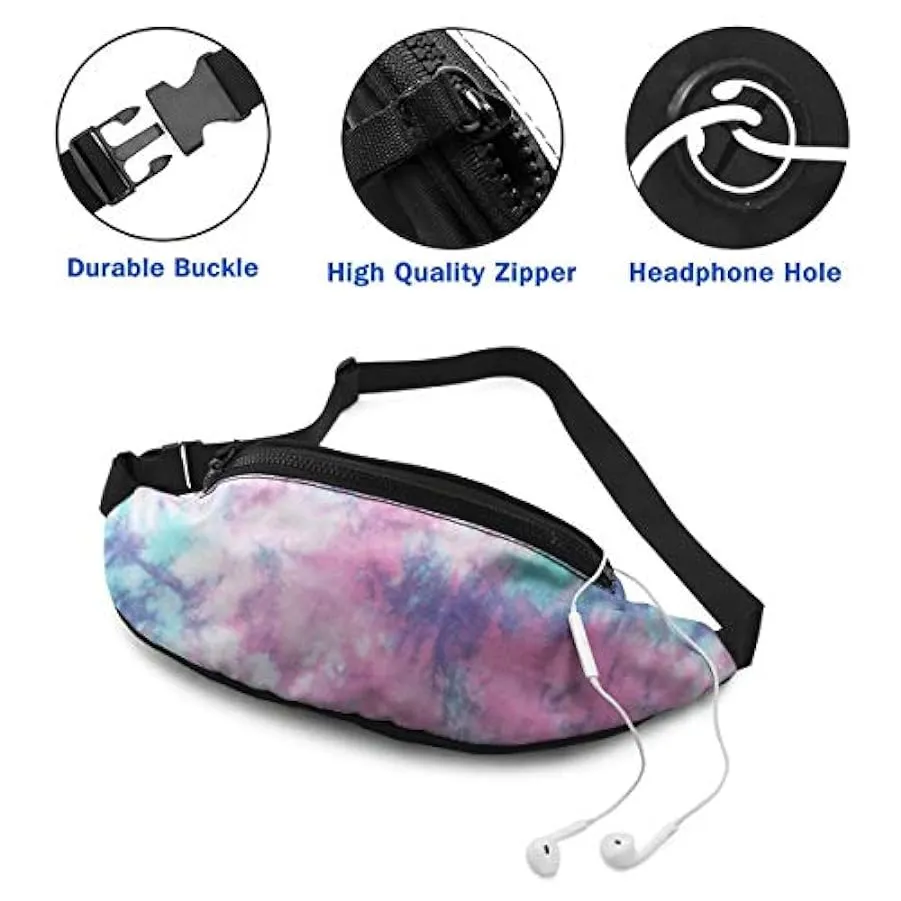 Marsupio,Marsupio Tie Dye Rosa Blu Pastello con Foro per Cuffie Marsupio Tasca a Tracolla Regolabile Moda Marsupio per Donna Uom