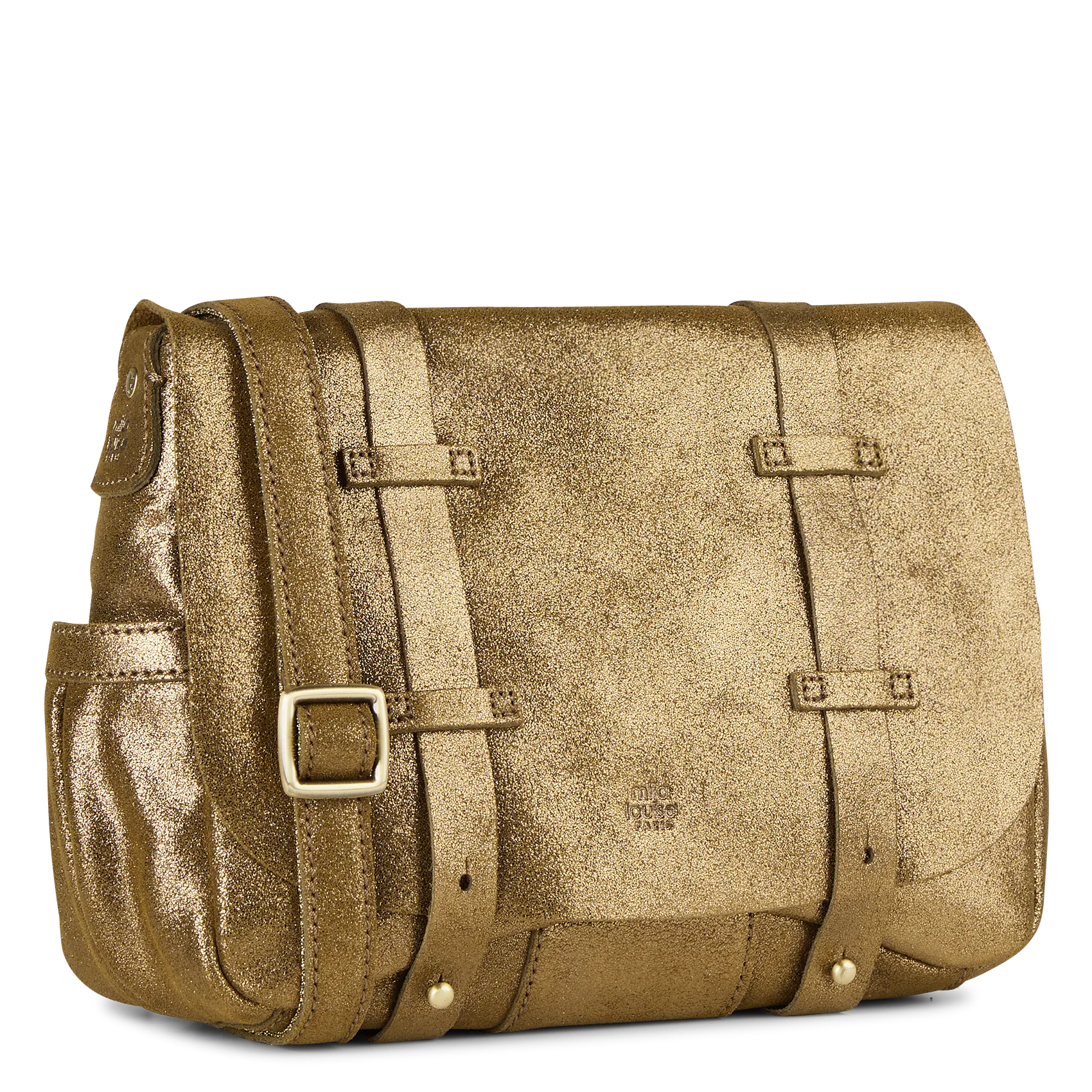 MILA LOUISE   BESS - Borsa a bisaccia in pelle metallizzata | Kaki