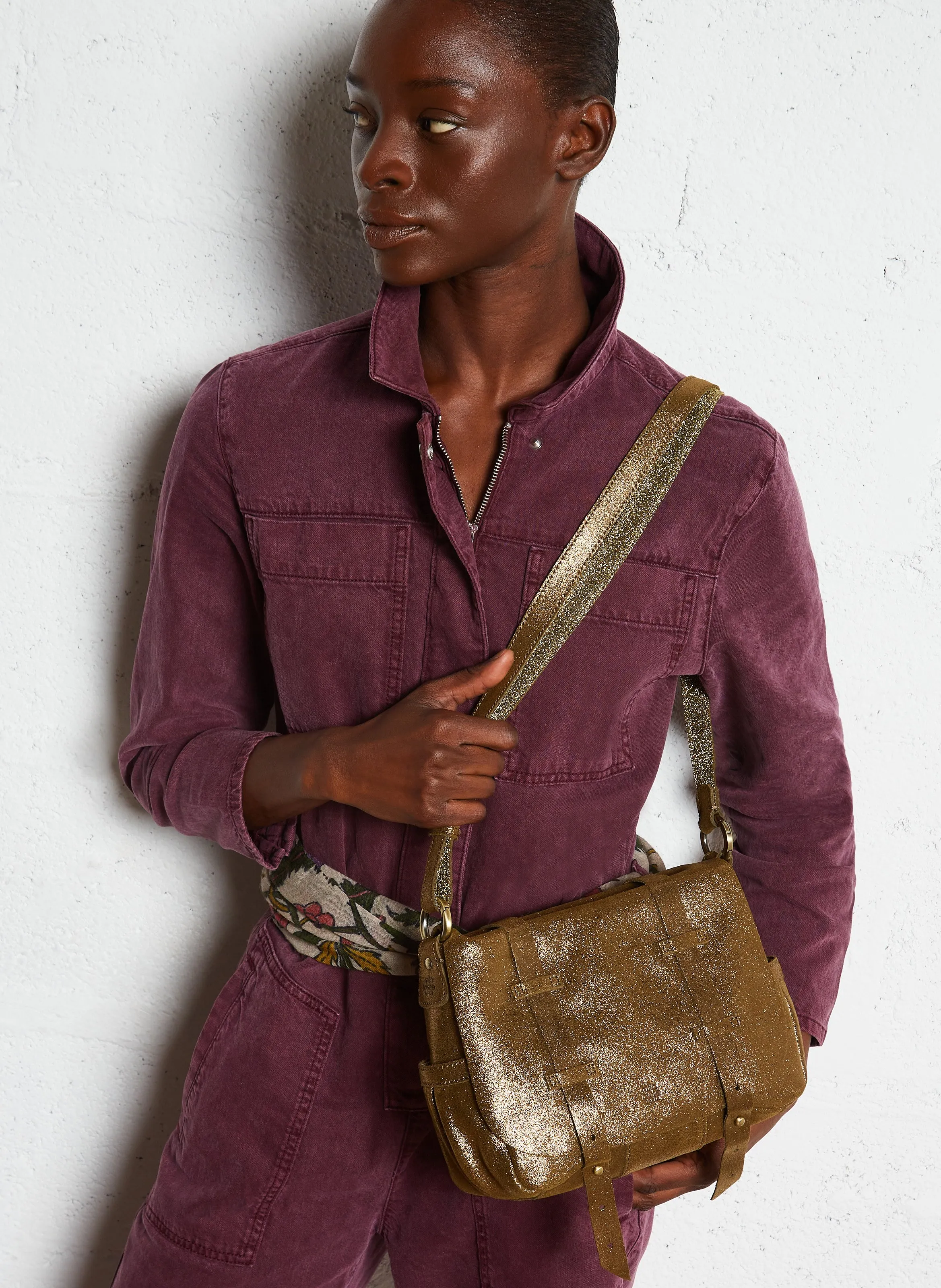  MILA LOUISE   BESS - Borsa a bisaccia in pelle metallizzata | Kaki