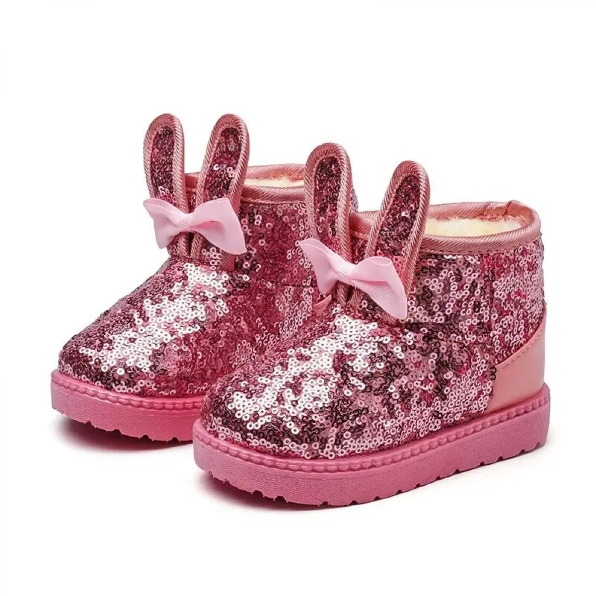 Moda invernale con paillettes Scarponi da neve Ragazze Peluche Calde Scarpe di cotone antiscivolo Moda per bambini Arco Coniglie