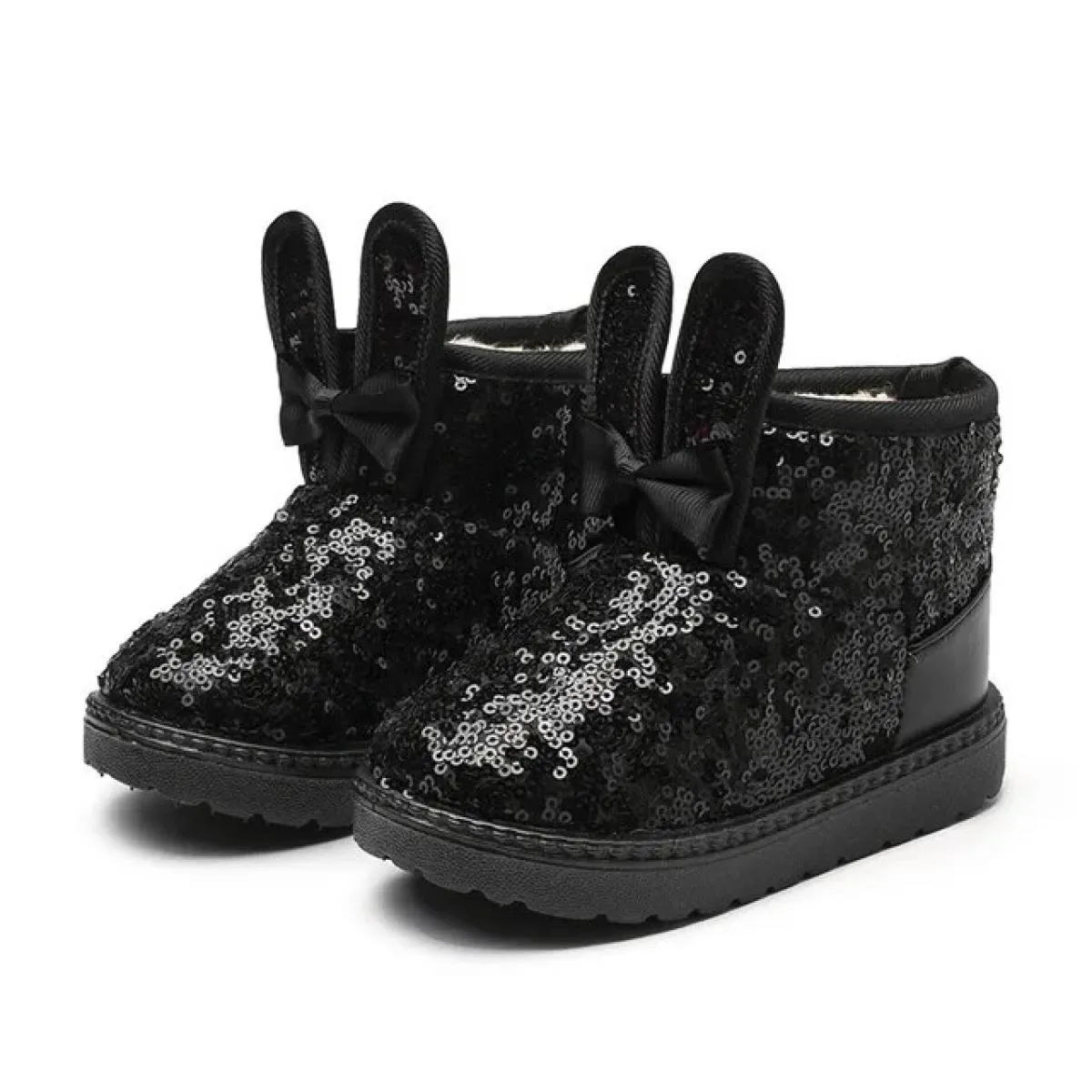 Moda invernale con paillettes Scarponi da neve Ragazze Peluche Calde Scarpe di cotone antiscivolo Moda per bambini Arco Coniglie