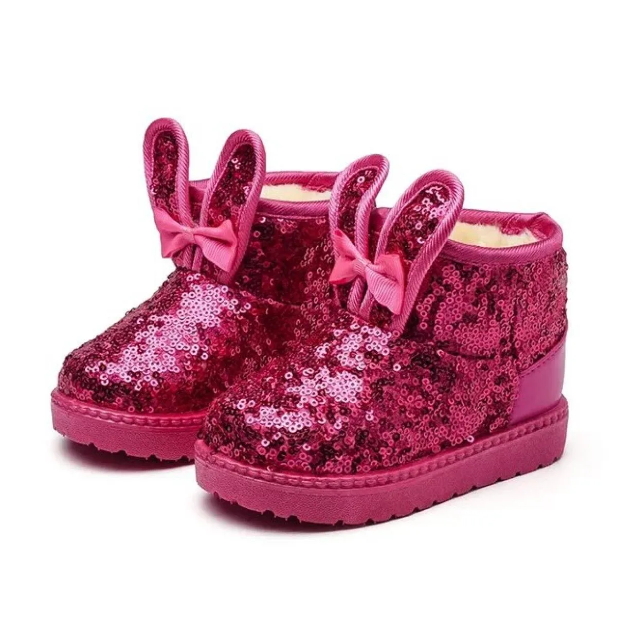 Moda invernale con paillettes Scarponi da neve Ragazze Peluche Calde Scarpe di cotone antiscivolo Moda per bambini Arco Coniglie