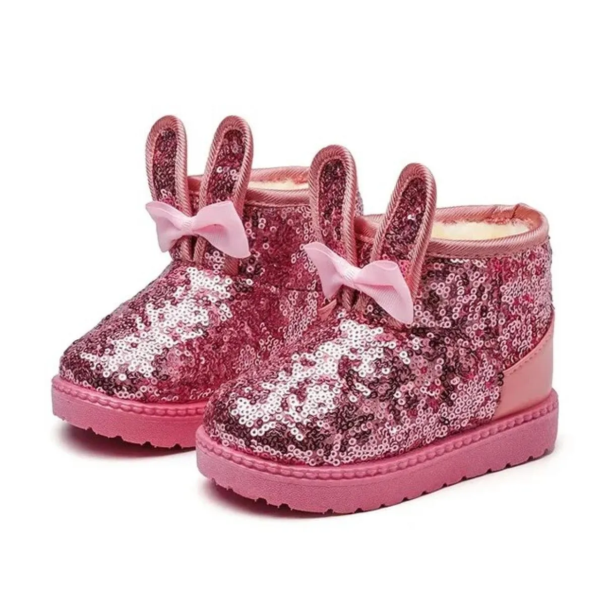 Moda invernale con paillettes Scarponi da neve Ragazze Peluche Calde Scarpe di cotone antiscivolo Moda per bambini Arco Coniglie