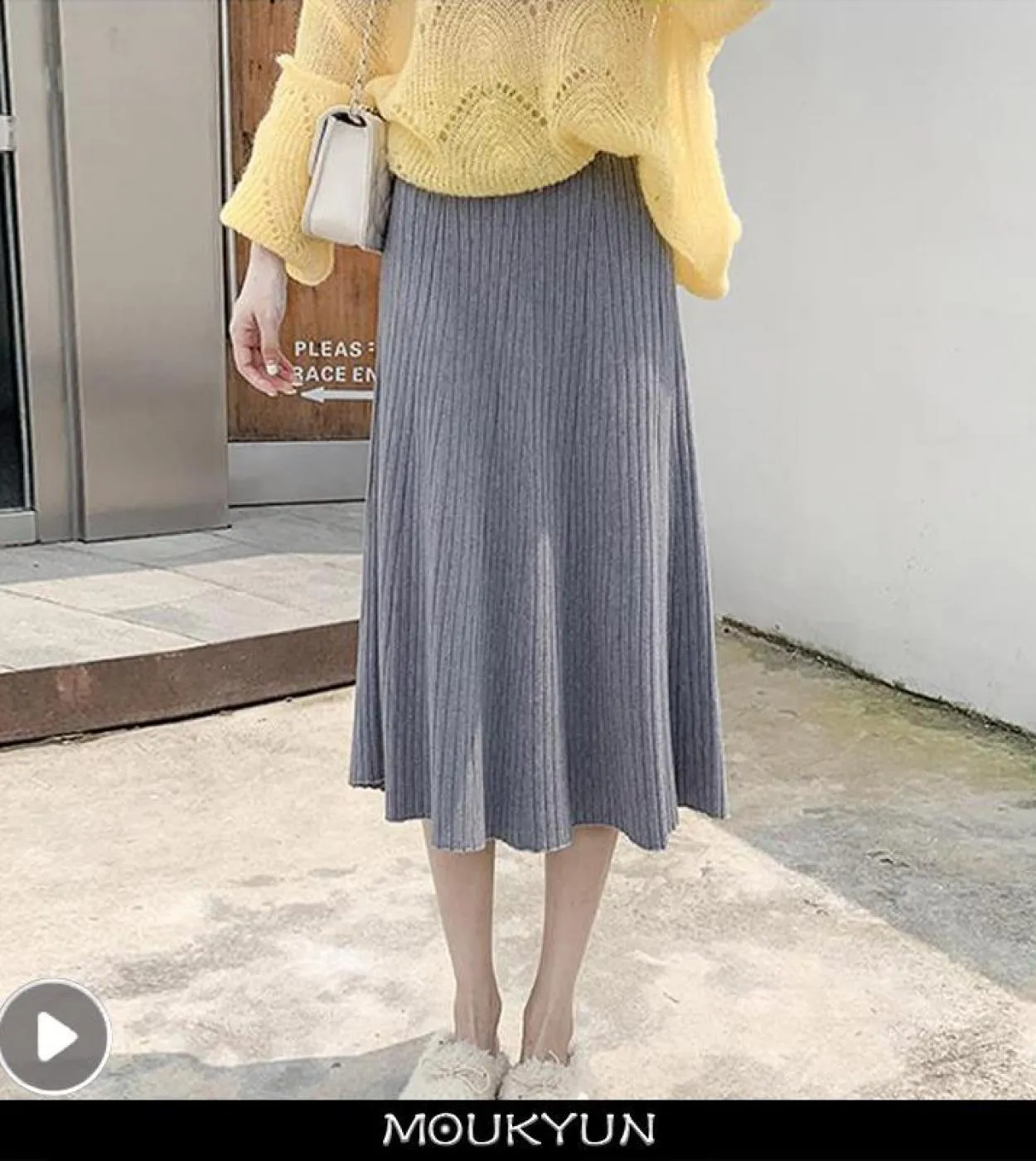 Moukyun Gonne di lana per donna Long Faldas Lana lavorata a maglia di alta qualità Midi Slim Ufficio Autunno Inverno Jupe Femme