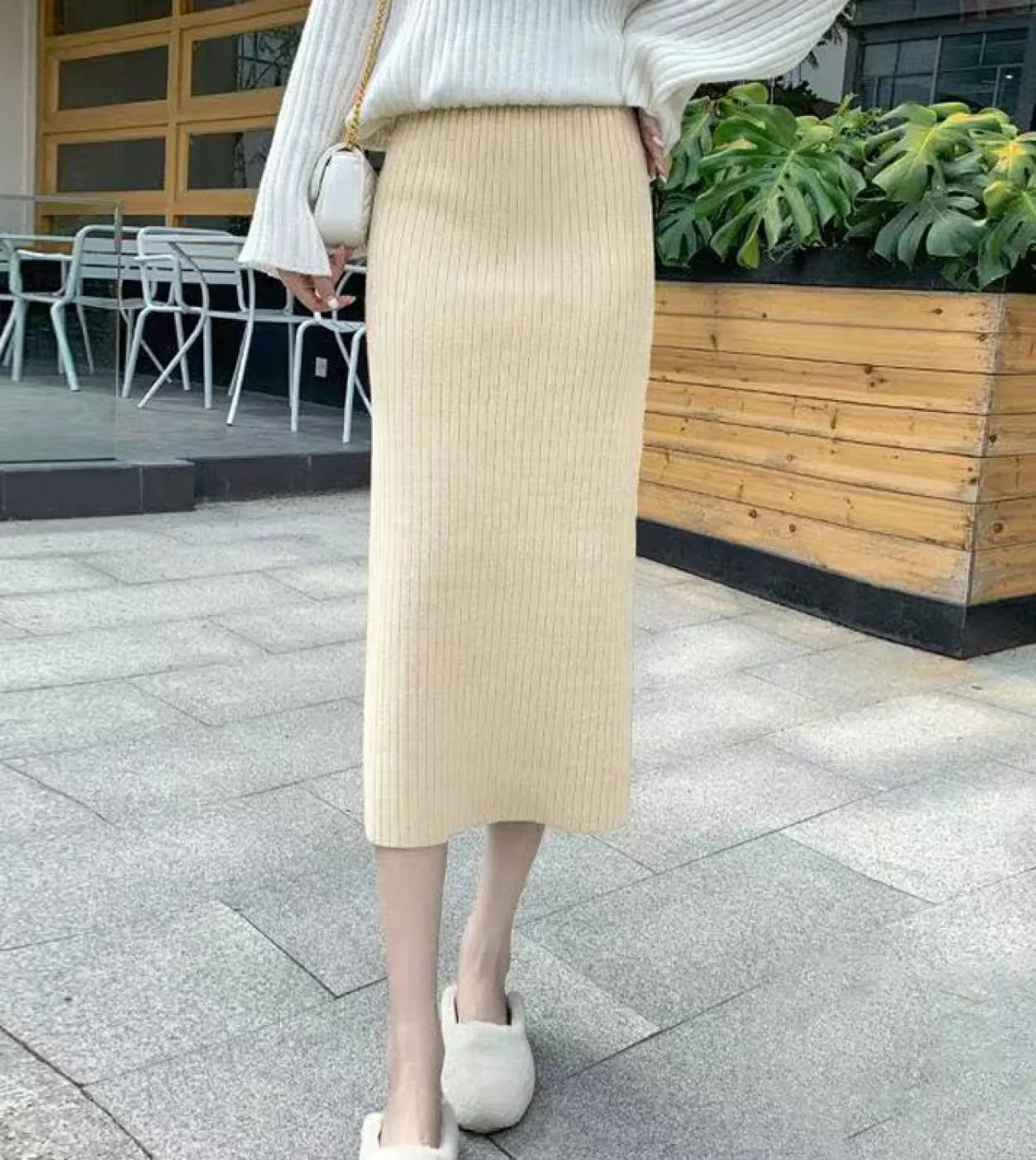 Moukyun Gonne di lana per donna Long Faldas Lana lavorata a maglia di alta qualità Midi Slim Ufficio Autunno Inverno Jupe Femme