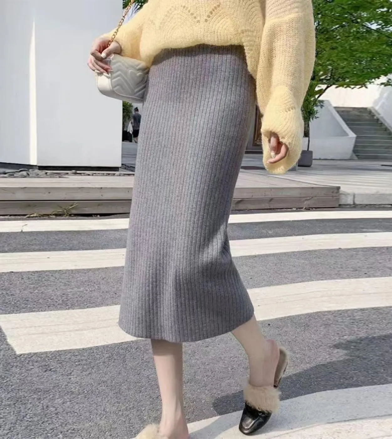 Moukyun Gonne di lana per donna Long Faldas Lana lavorata a maglia di alta qualità Midi Slim Ufficio Autunno Inverno Jupe Femme