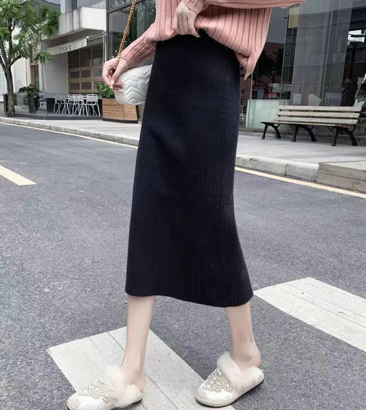 Moukyun Gonne di lana per donna Long Faldas Lana lavorata a maglia di alta qualità Midi Slim Ufficio Autunno Inverno Jupe Femme