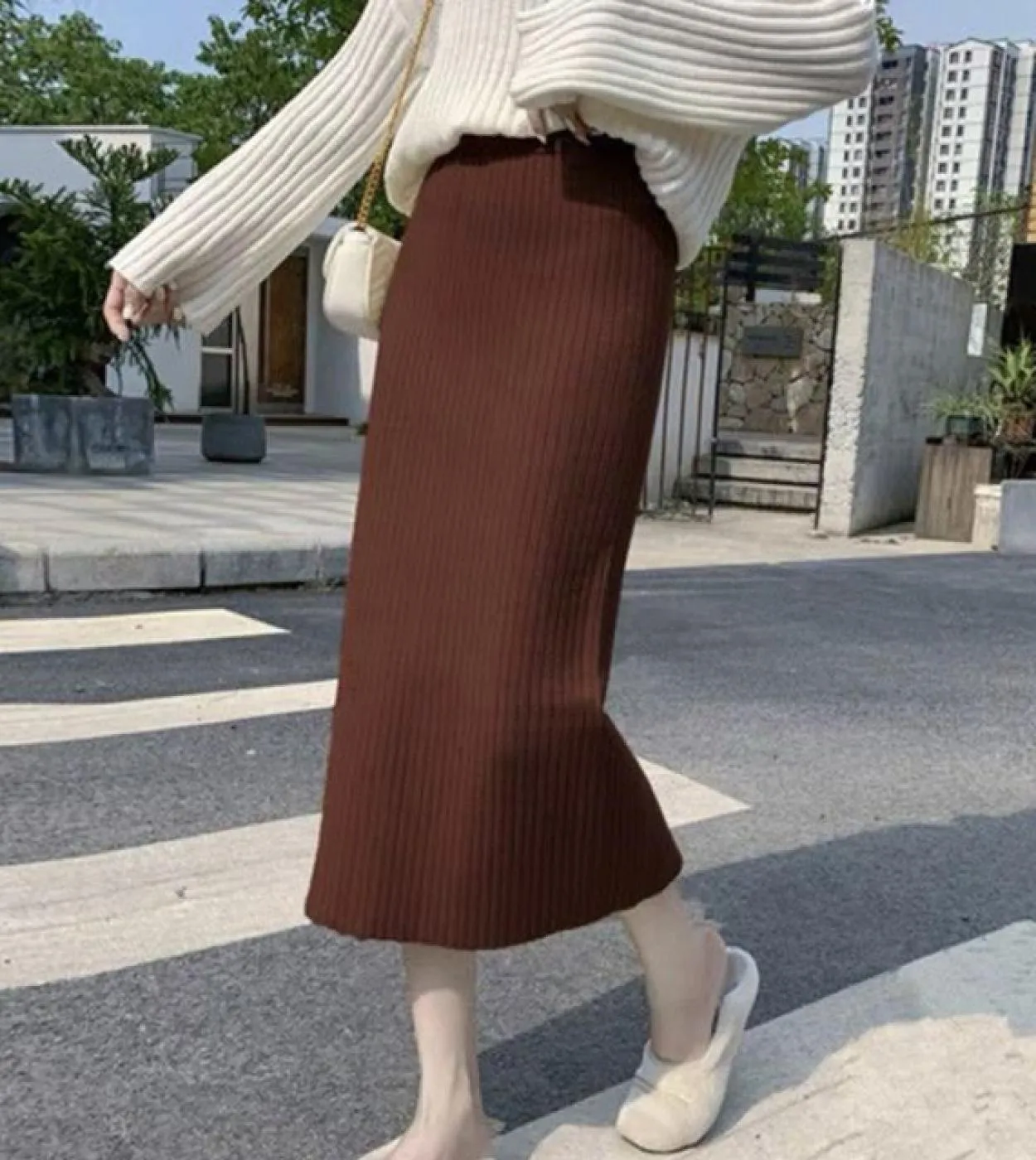 Moukyun Gonne di lana per donna Long Faldas Lana lavorata a maglia di alta qualità Midi Slim Ufficio Autunno Inverno Jupe Femme