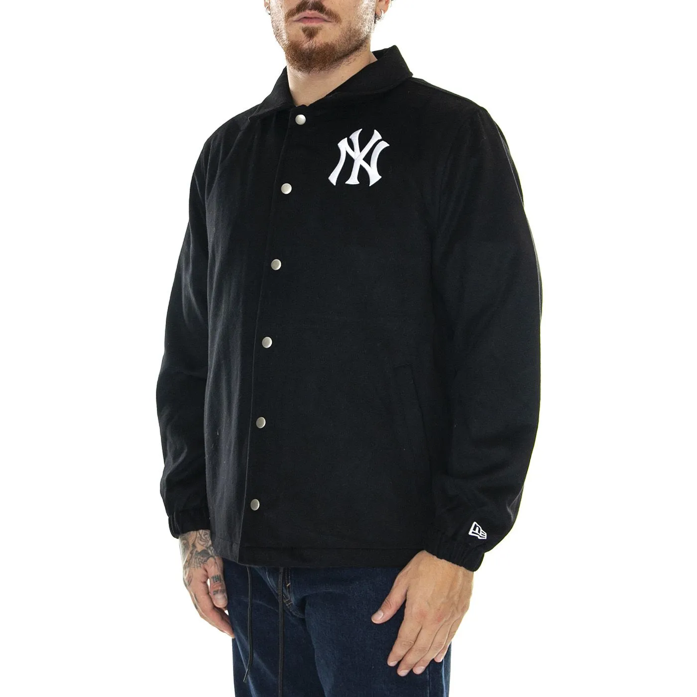 New Era MLB Coaches Jacket Nevyan Black / White - Giacca Invernale Uomo Nera    