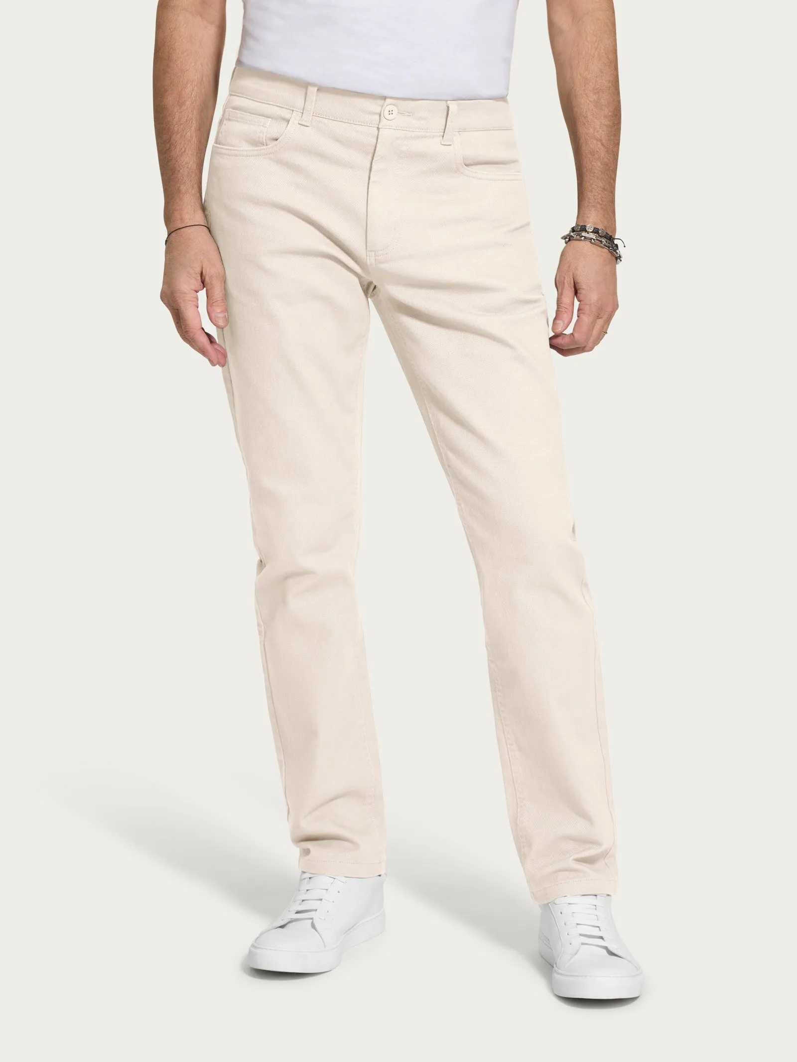 Pantalone 5 tasche in Raw Twill di cotone elasticizzato - Champignon