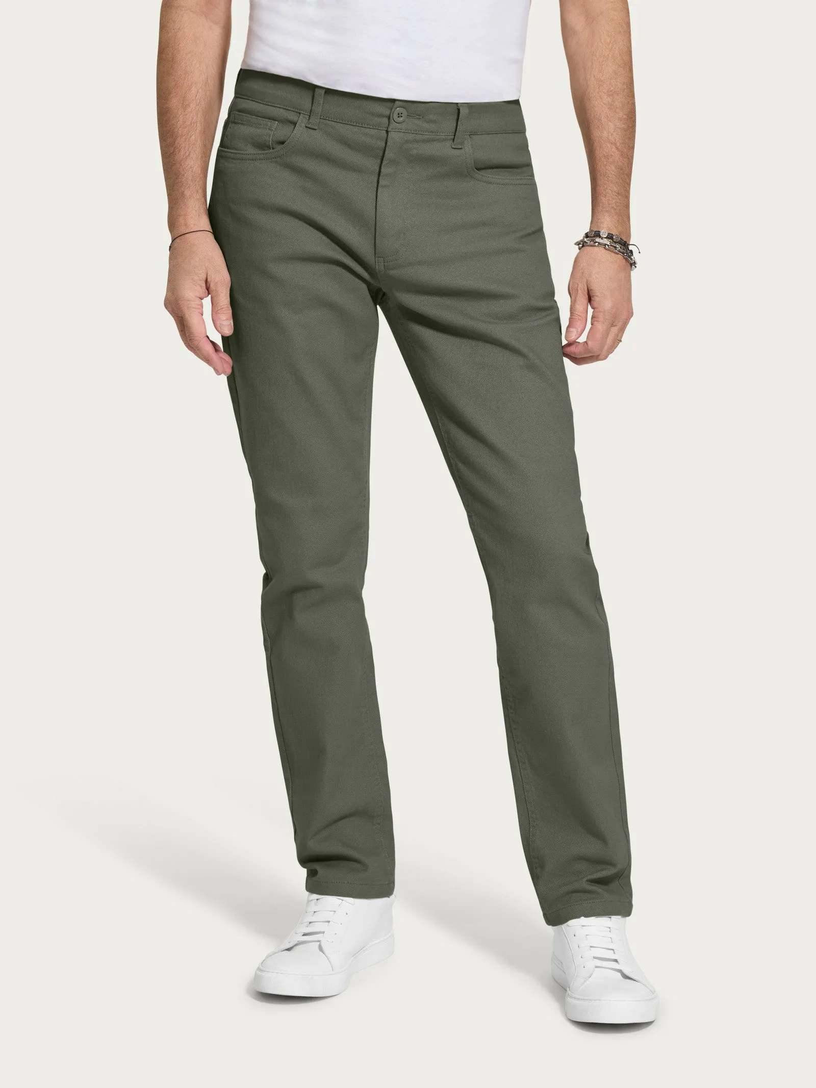 Pantalone 5 tasche in Raw Twill di cotone elasticizzato - Deep Lichen Green