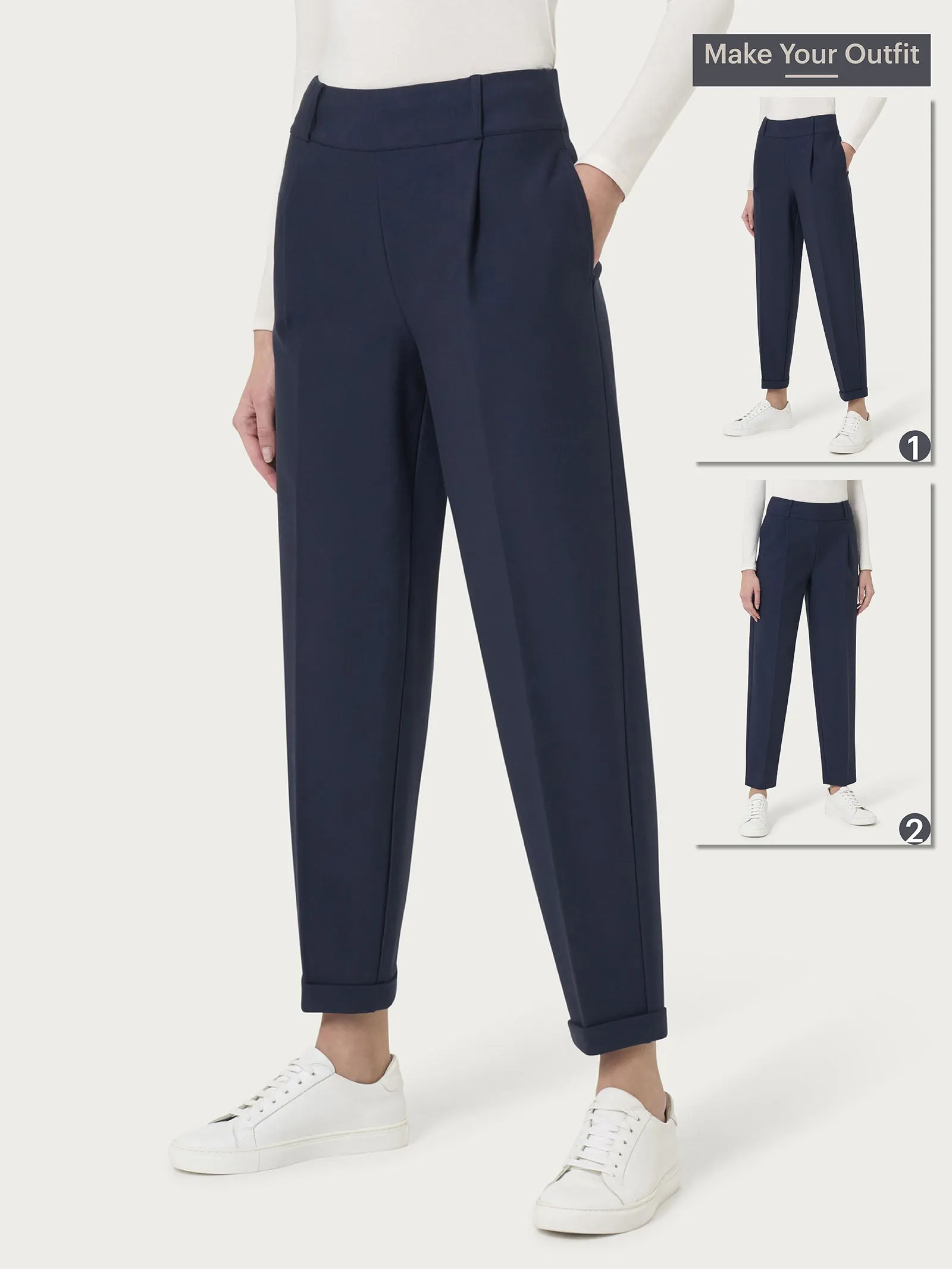 Pantalone a carota con tasche e pinces in Compact - Plum Perfect