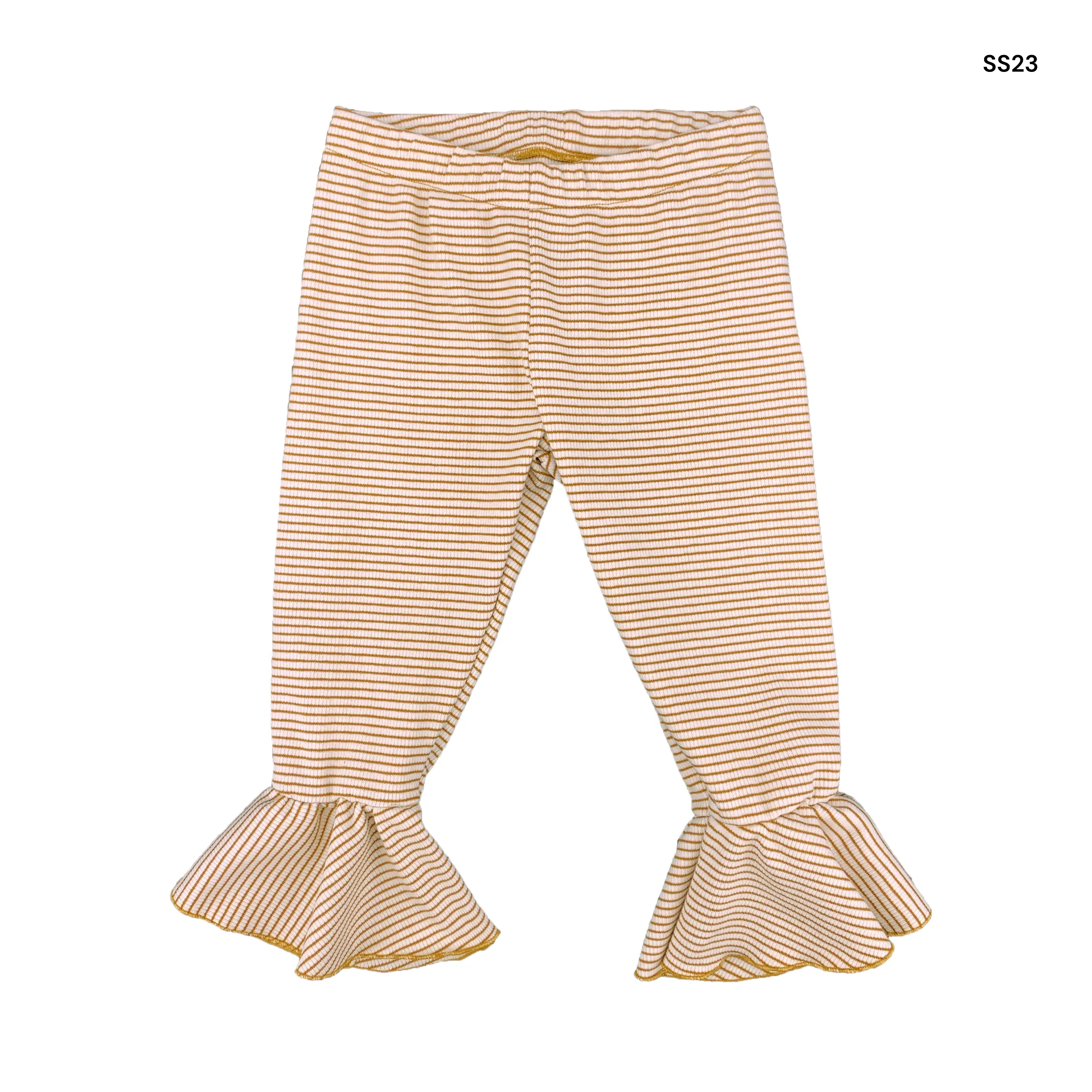 Pantalone a costine rigato ocra per neonata e bambina