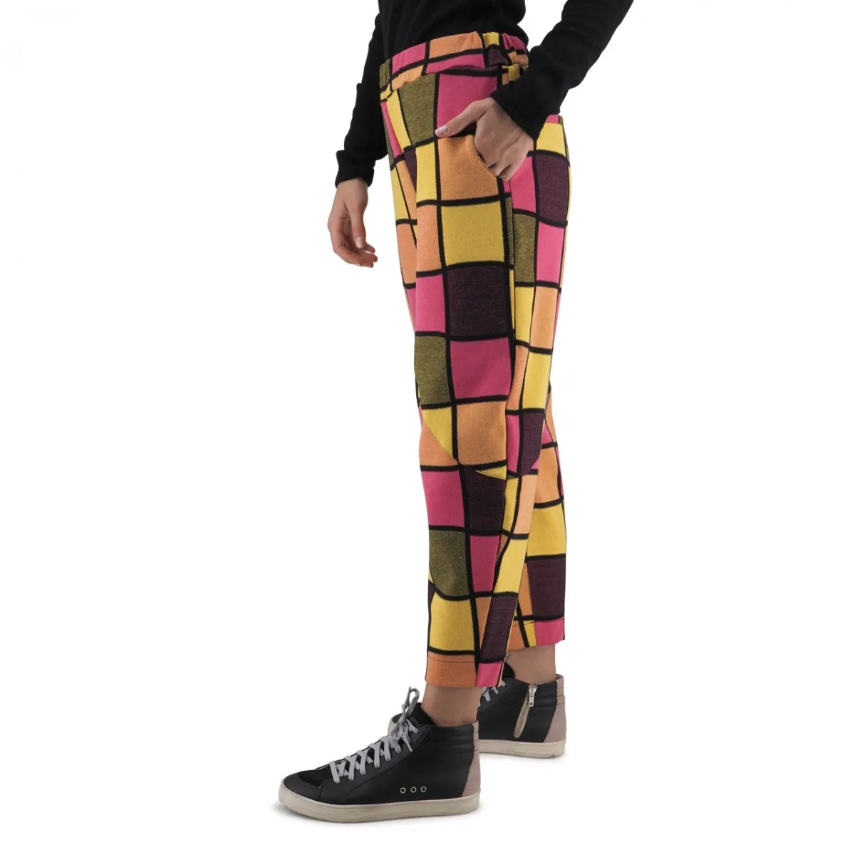 Pantalone A Quadri Lime Fuxia