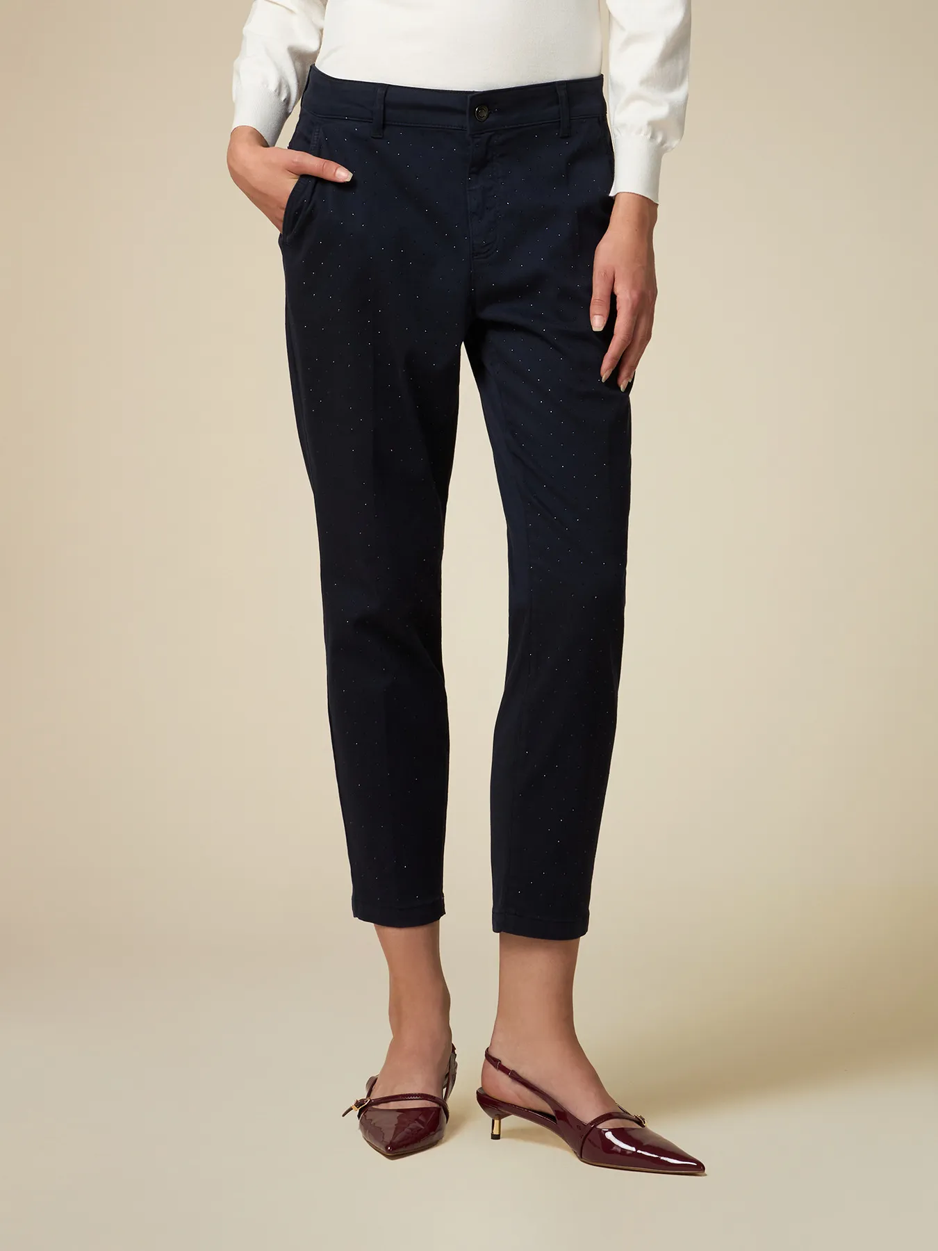 Pantaloni chino con cristalli
