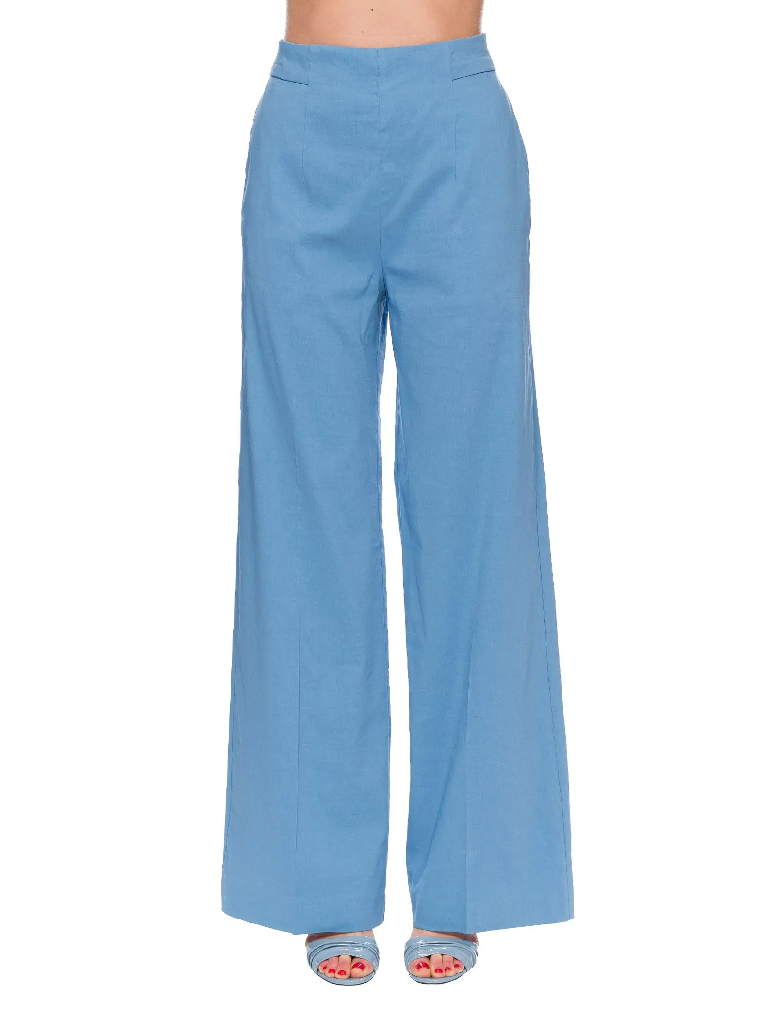 PANTALONI PALAZZO AZZURRO IN TELA DI LINO LUIGIA3