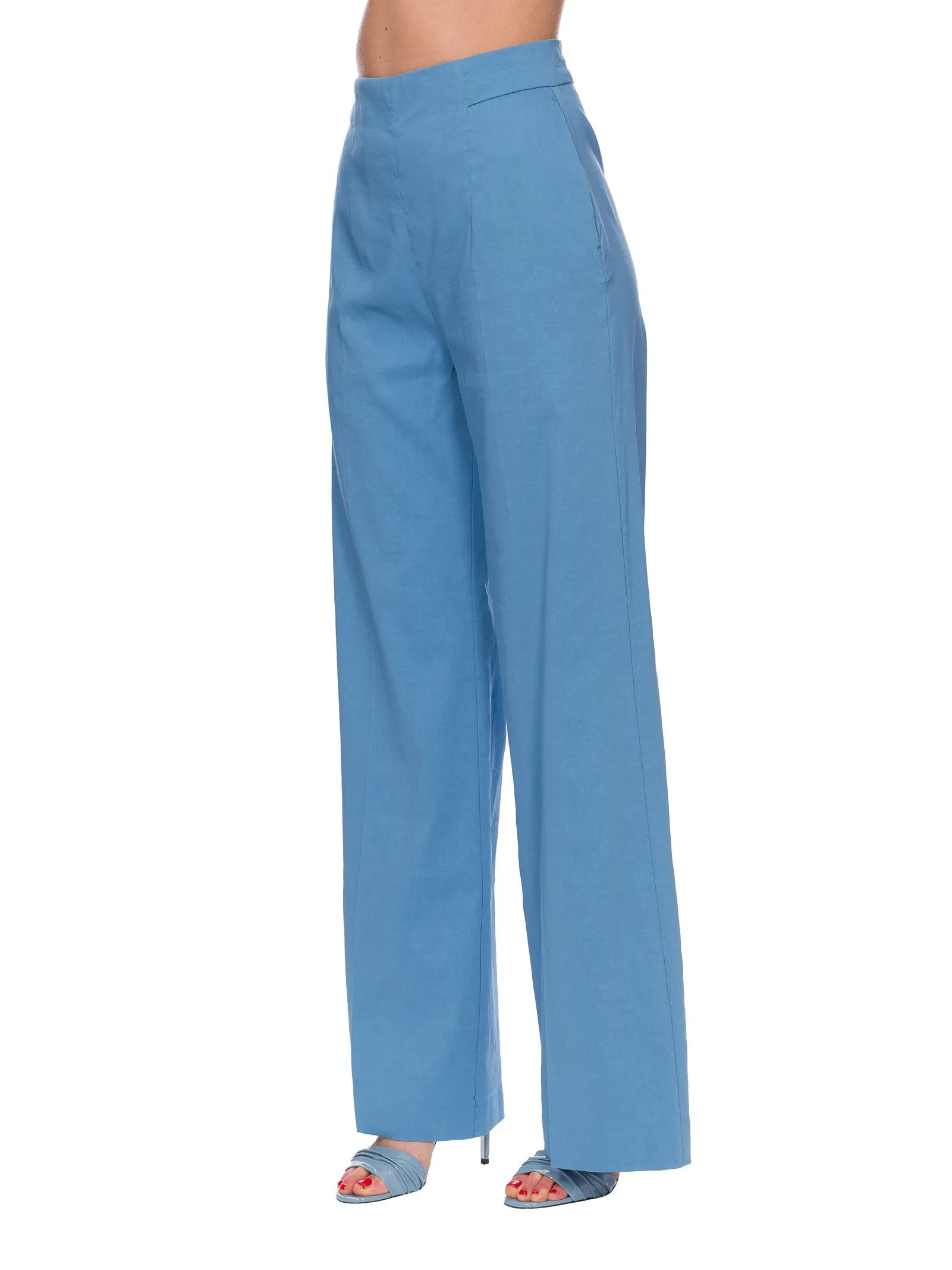 PANTALONI PALAZZO AZZURRO IN TELA DI LINO LUIGIA3