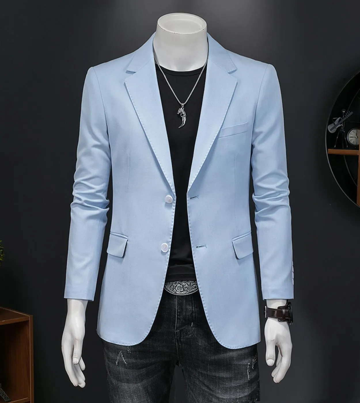 Plyesxale Giacca da uomo casual blu cielo Giacca da uomo elegante 5xl Giacca da sposa di grandi dimensioni Giacca da uomo slim f