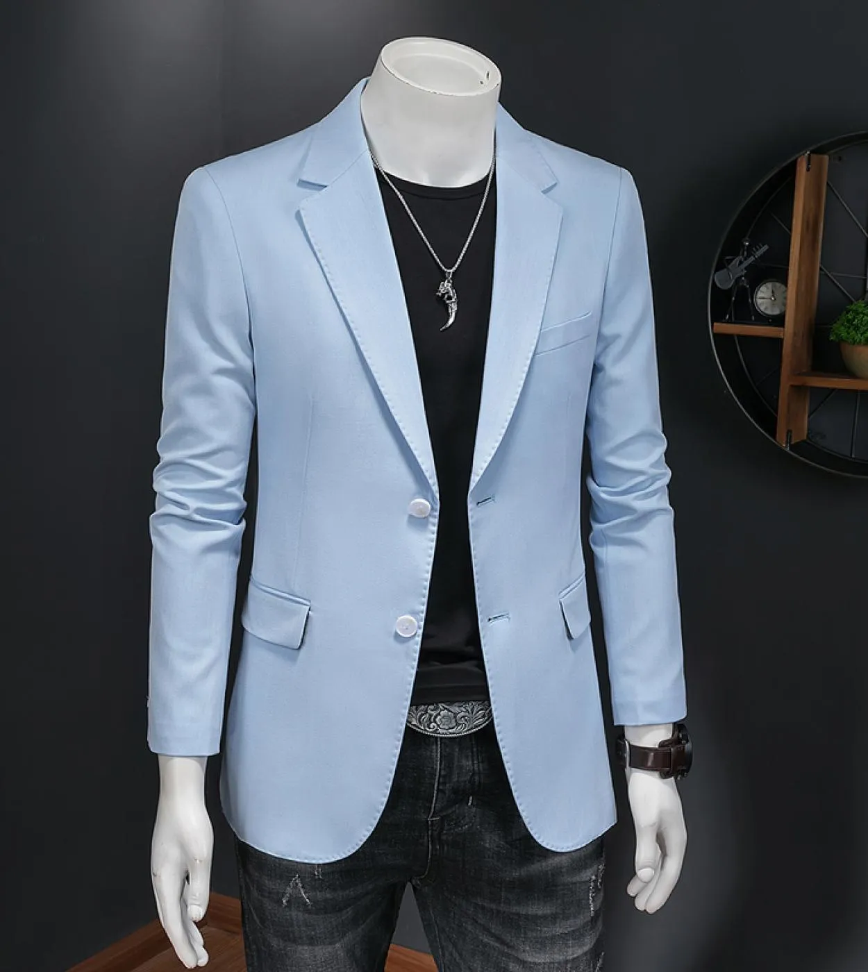 Plyesxale Giacca da uomo casual blu cielo Giacca da uomo elegante 5xl Giacca da sposa di grandi dimensioni Giacca da uomo slim f