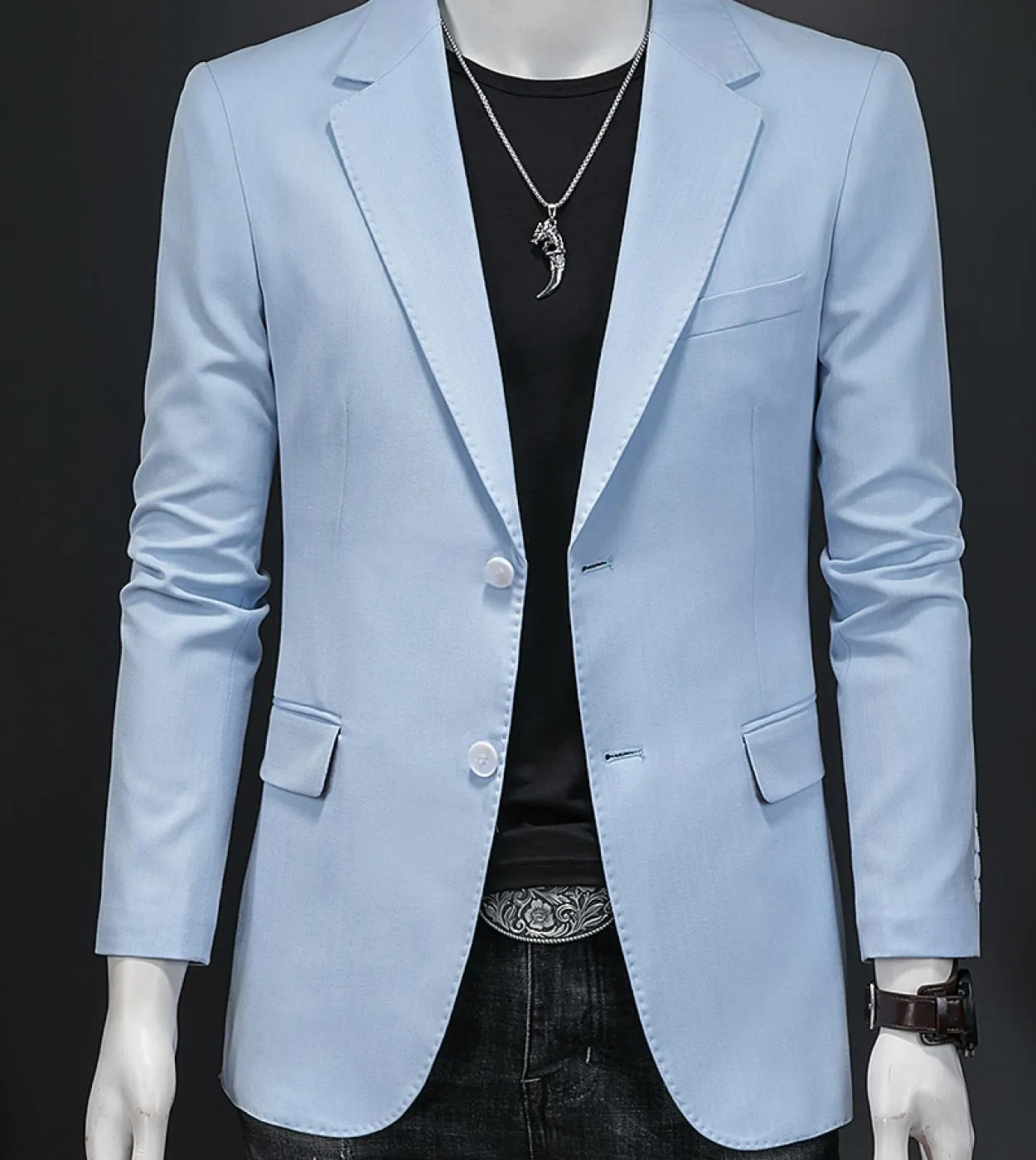Plyesxale Giacca da uomo casual blu cielo Giacca da uomo elegante 5xl Giacca da sposa di grandi dimensioni Giacca da uomo slim f