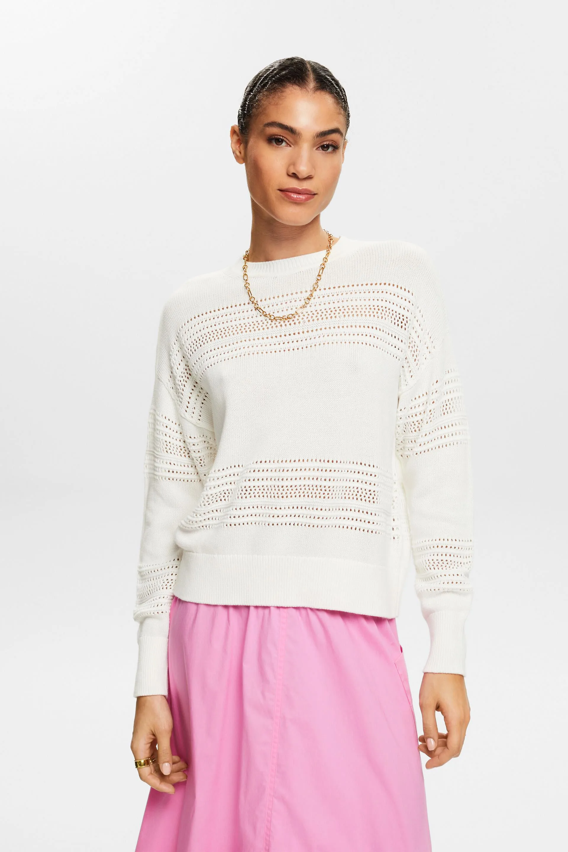 Pullover girocollo a maglia traforata