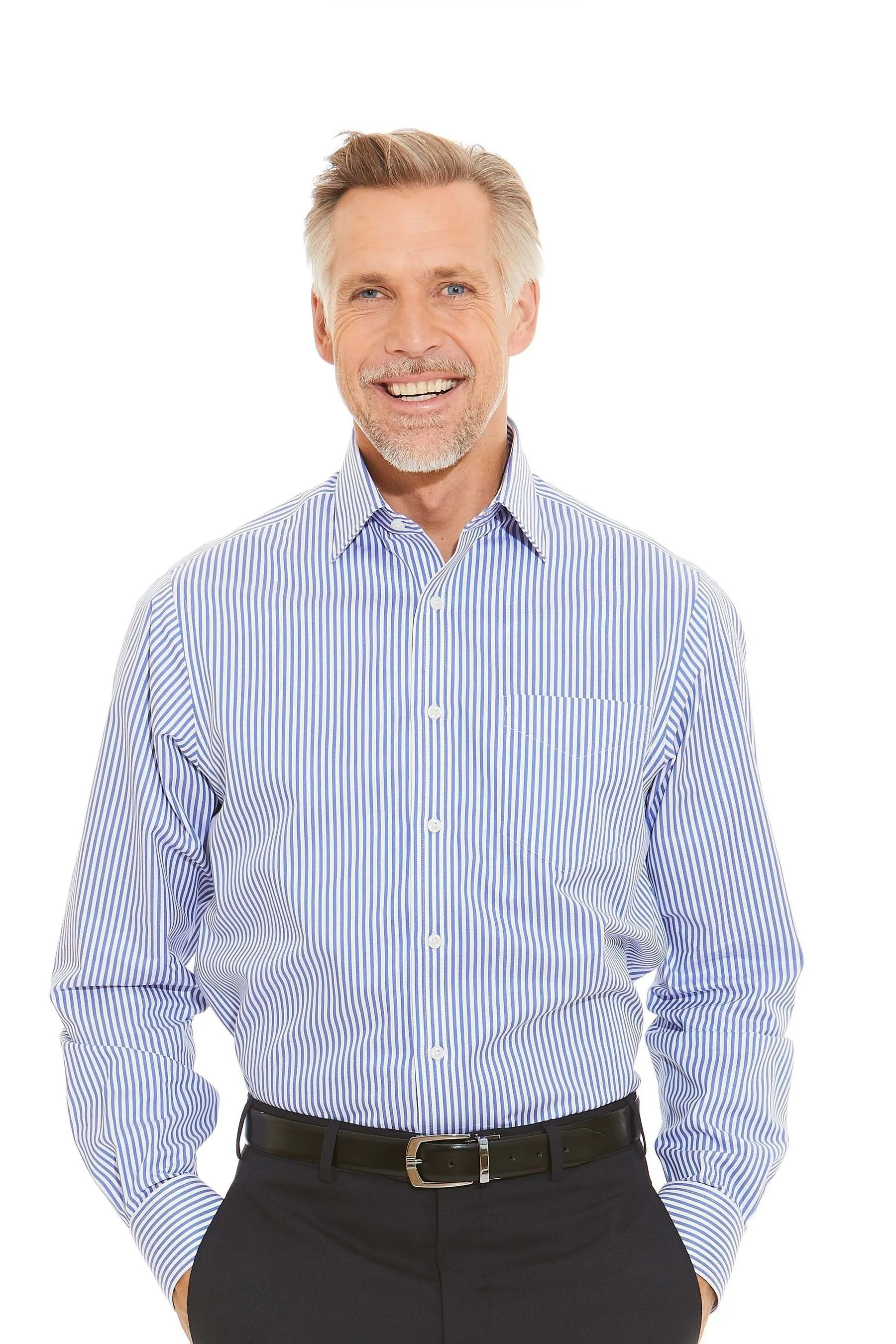 Savile - Blu a righe - A righe - Noiron - Camicia classica con polsino singolo