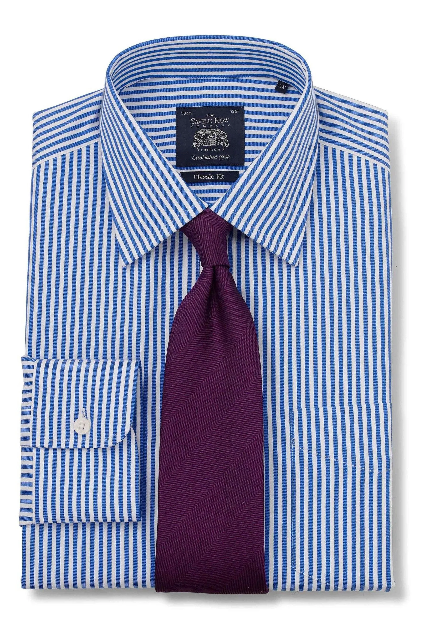 Savile - Blu a righe - A righe - Noiron - Camicia classica con polsino singolo
