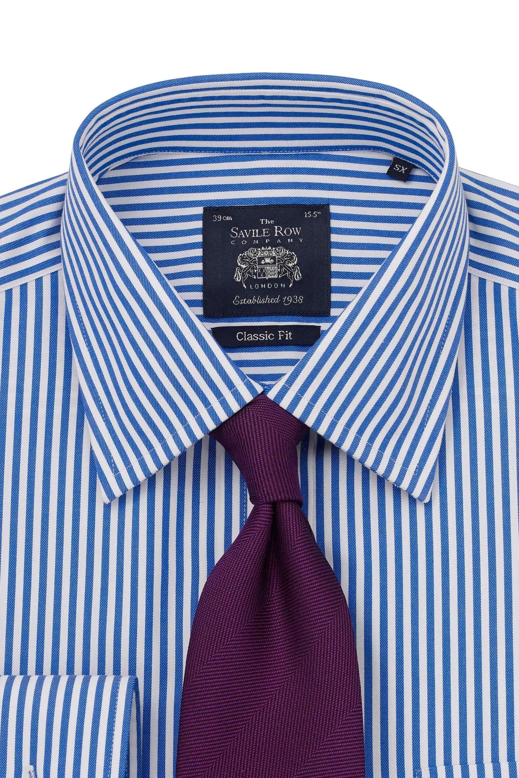 Savile - Blu a righe - A righe - Noiron - Camicia classica con polsino singolo