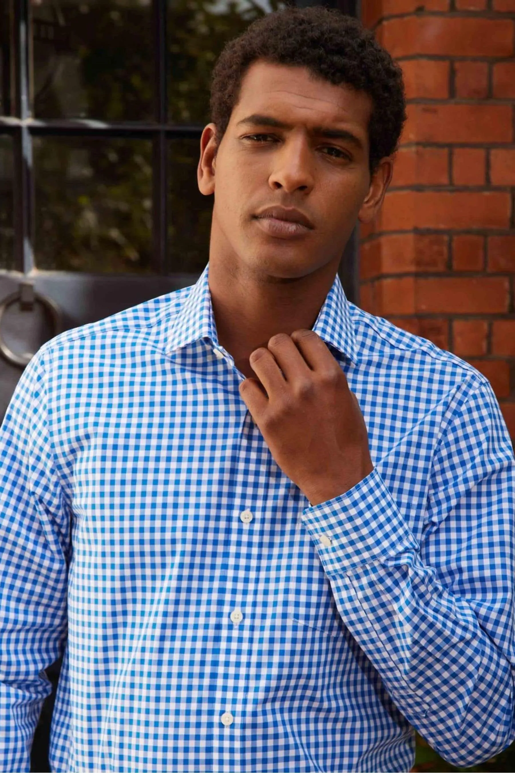 Savile Row Company - Blu - Camicia A quadri a quadretti con Formale polsino singolo