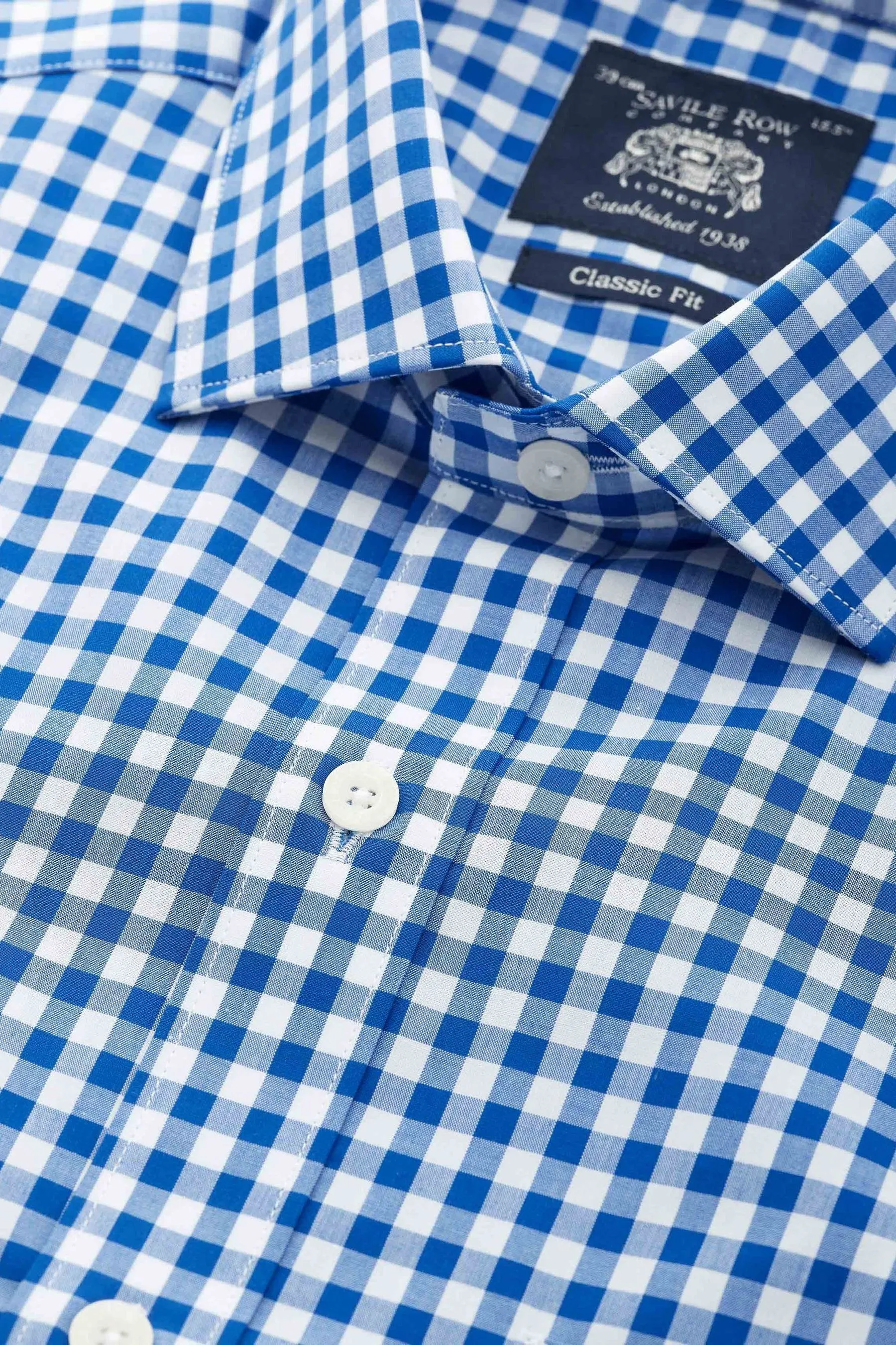 Savile Row Company - Blu - Camicia A quadri a quadretti con Formale polsino singolo