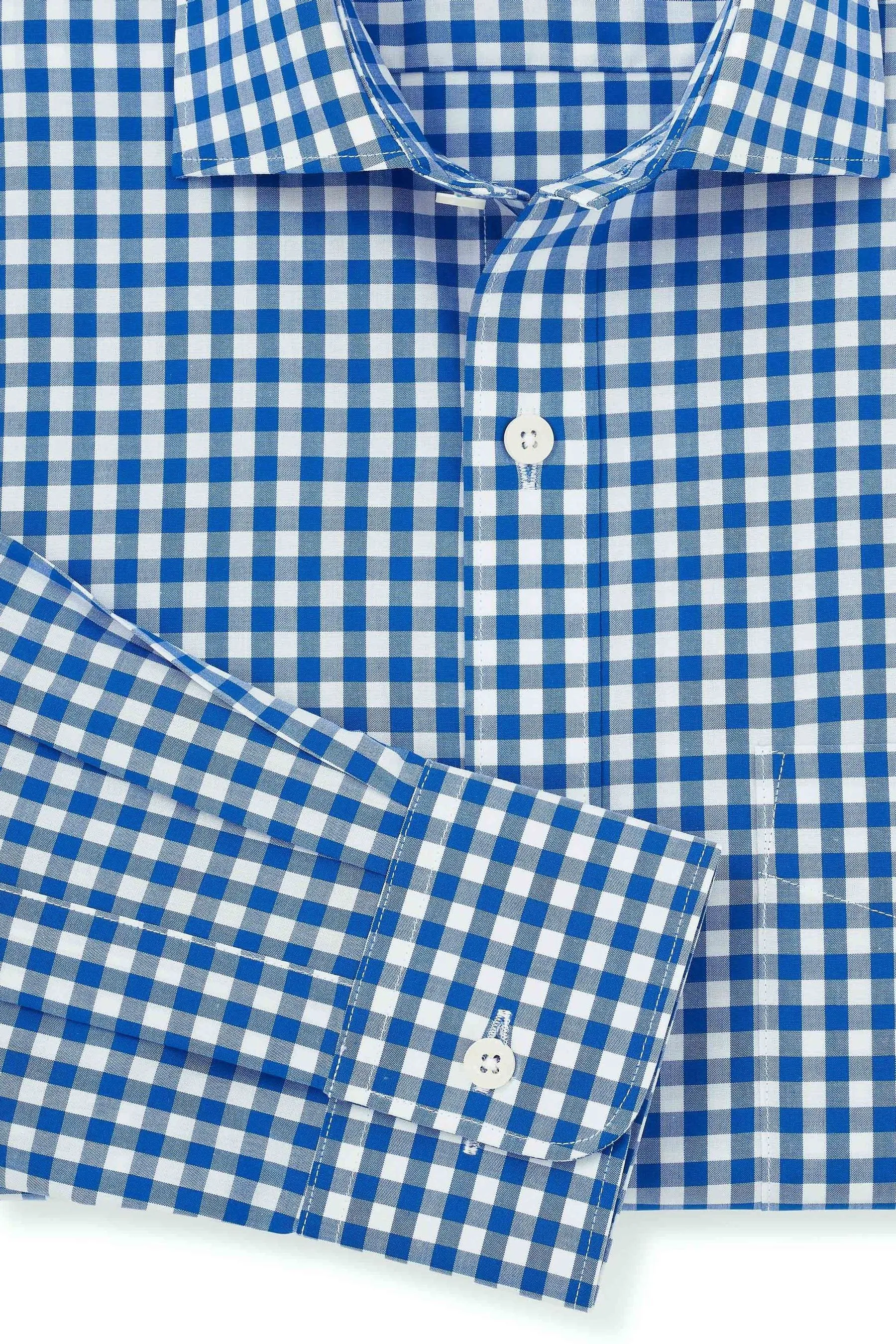 Savile Row Company - Blu - Camicia A quadri a quadretti con Formale polsino singolo