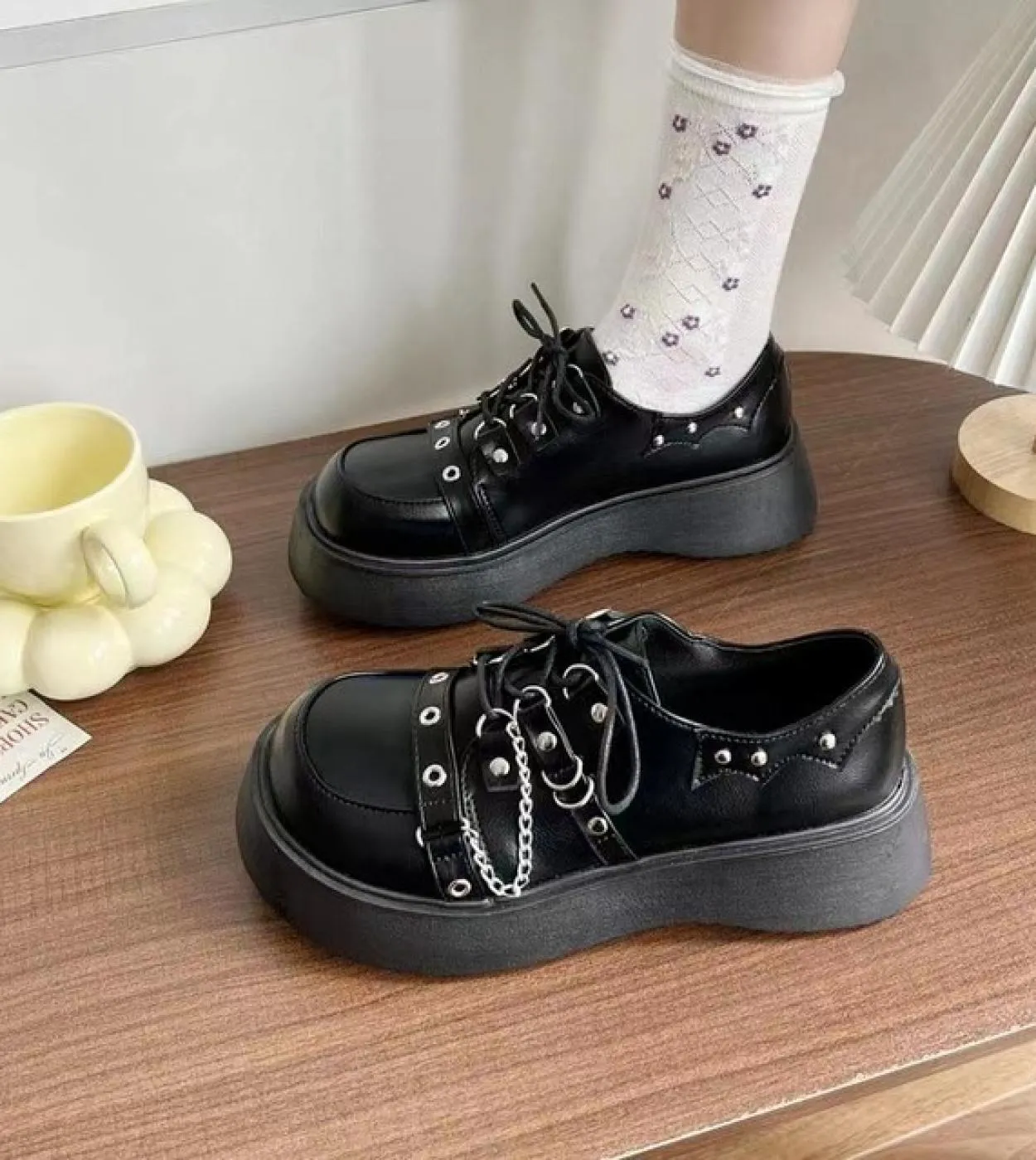 Scarpe con plateau Scarpe Lolita Mary Janes Scarpe da donna Catena Uniforme Scarpe da studente Jk Donna Ragazza Punta tonda Loli