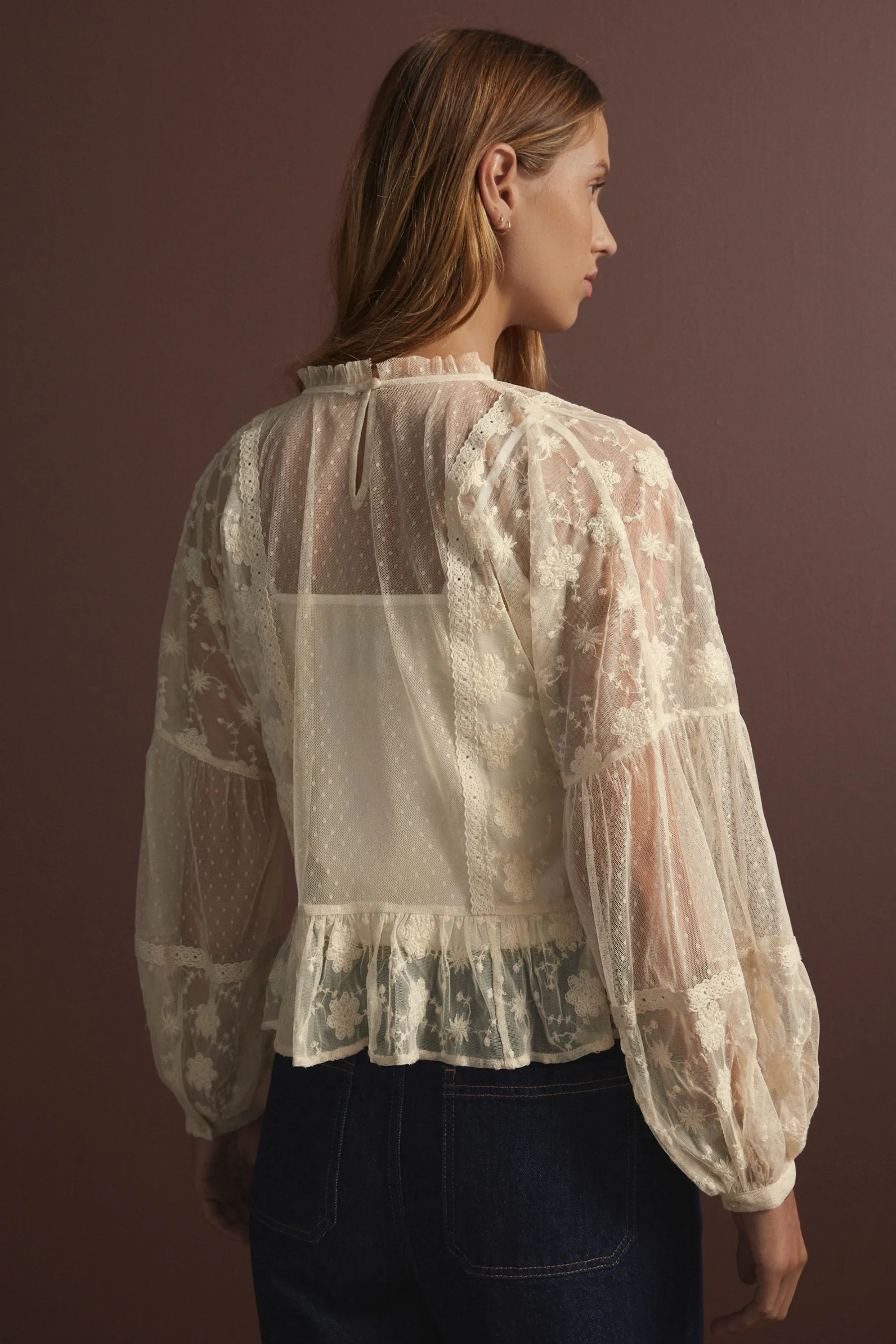 Sheer Lace High Neck Blouse    