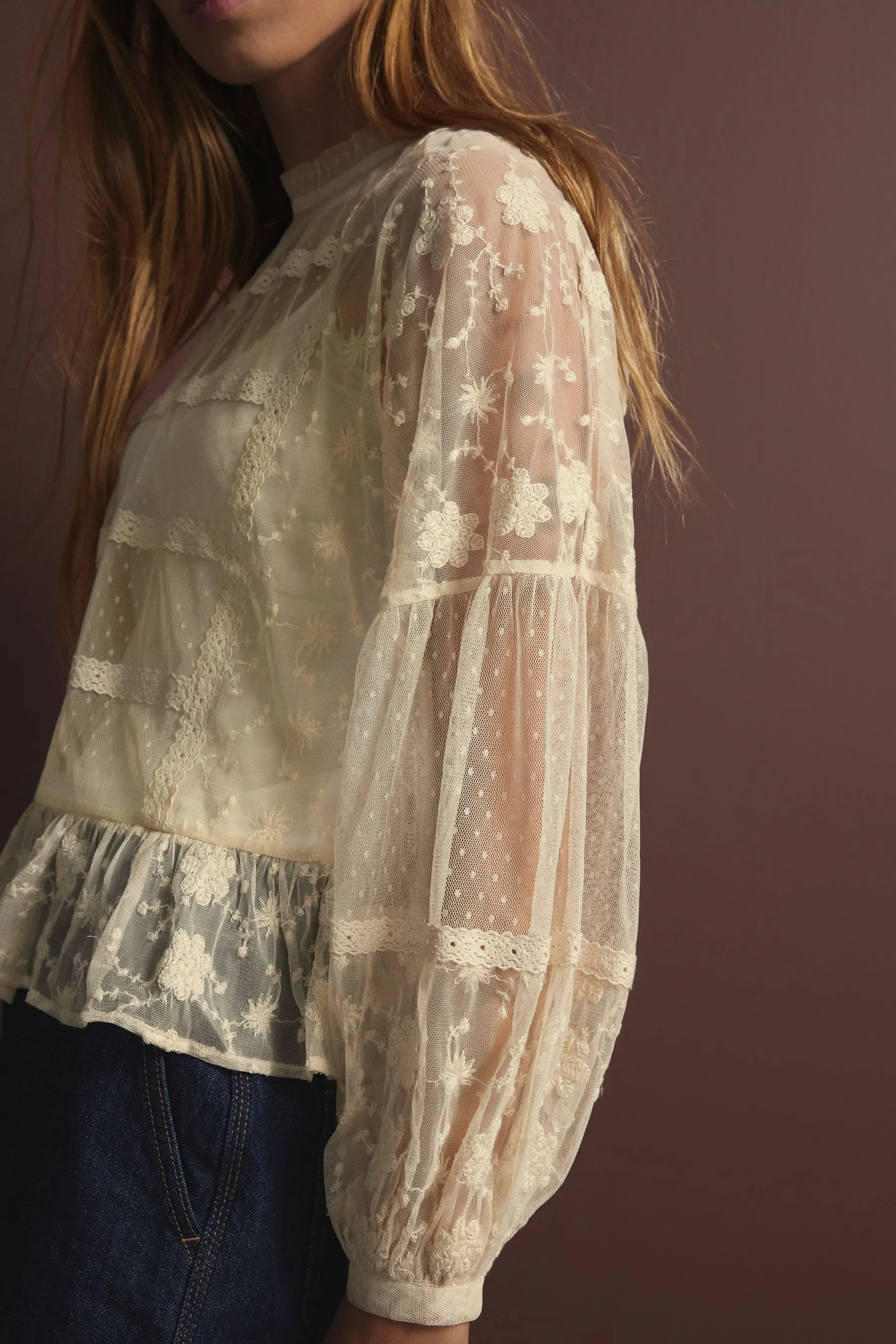 Sheer Lace High Neck Blouse    