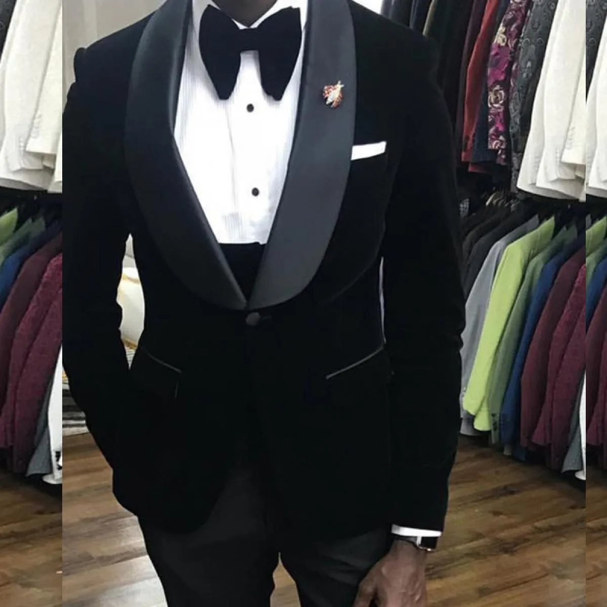 Smoking da sposa in velluto nero 3 pezzi abiti da uomo africani per il ballo invernale slim fit costume maschile giacca gilet sp