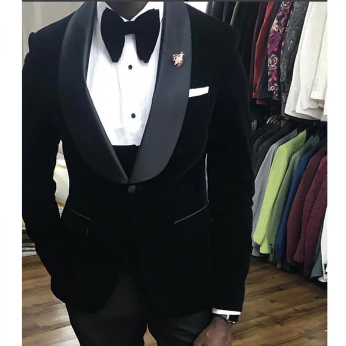 Smoking da sposa in velluto nero 3 pezzi abiti da uomo africani per il ballo invernale slim fit costume maschile giacca gilet sp