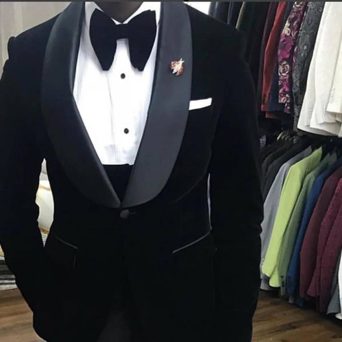 Smoking da sposa in velluto nero 3 pezzi abiti da uomo africani per il ballo invernale slim fit costume maschile giacca gilet sp