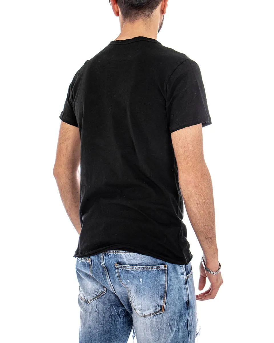 T-shirt Uomo Girocollo Tinta Unita Nera Manica Corta Casual Basic GIOSAL