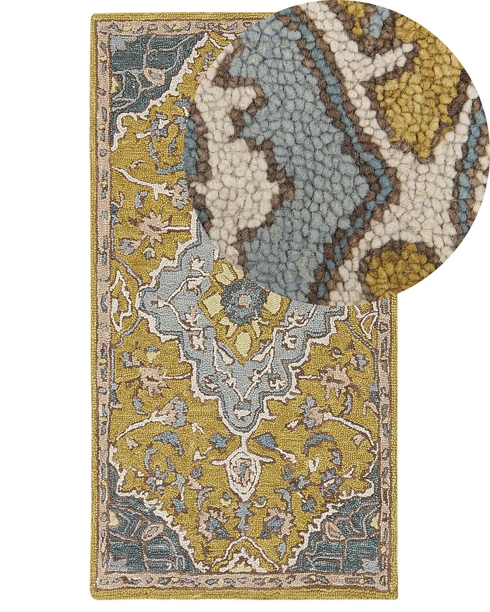 Tappeto lana giallo e blu 80 x 150 cm MUCUR