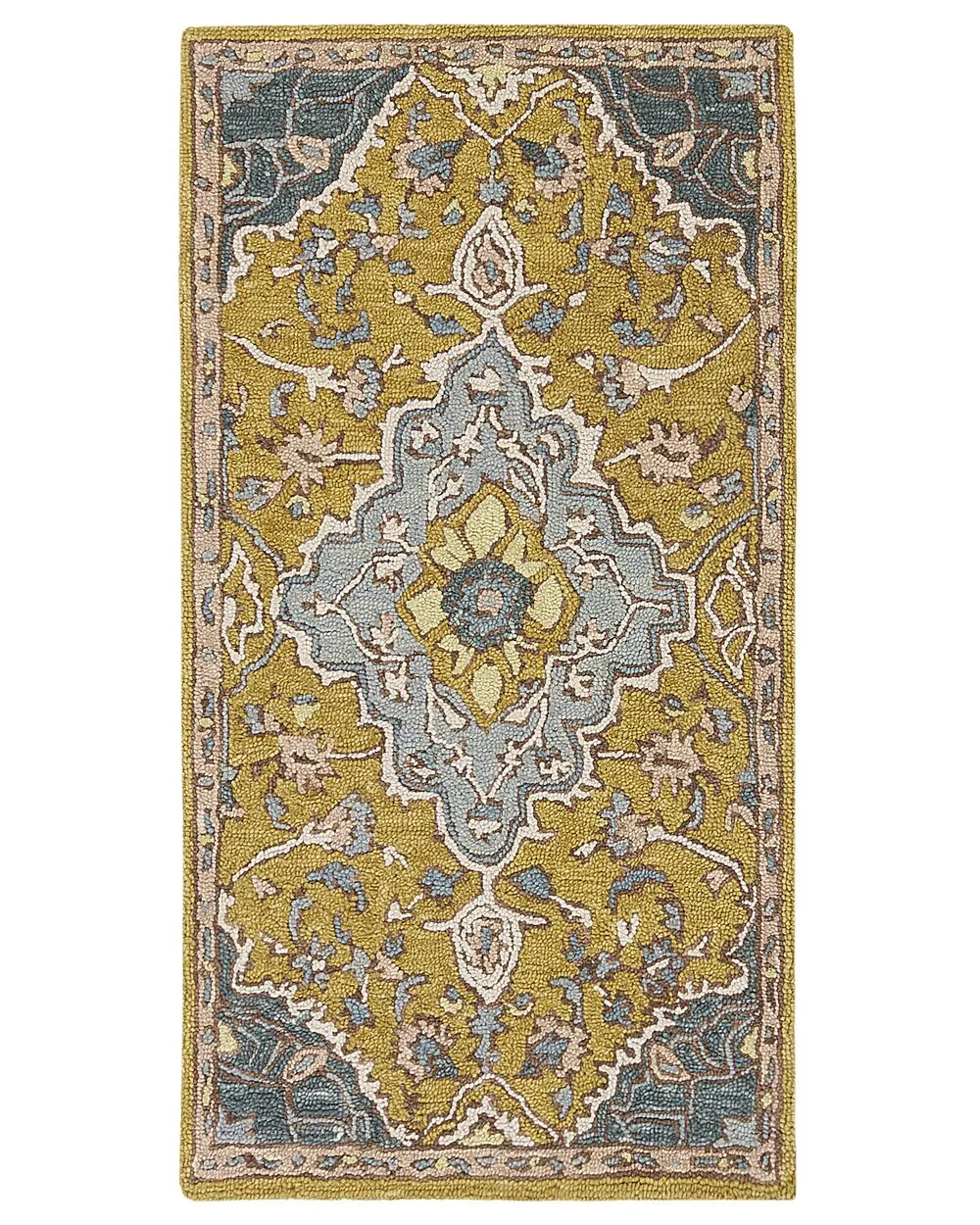 Tappeto lana giallo e blu 80 x 150 cm MUCUR