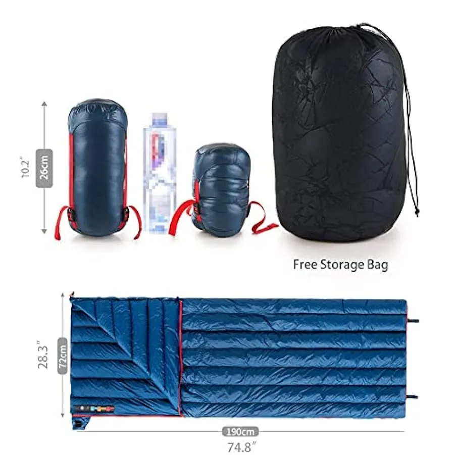 Tentock Sacco a Pelo da Campeggio Caldo Leggero Solo 570 g Impermeabile Rettangolare Sacchi a Pelo in Piuma D’Oca Super Caldo In