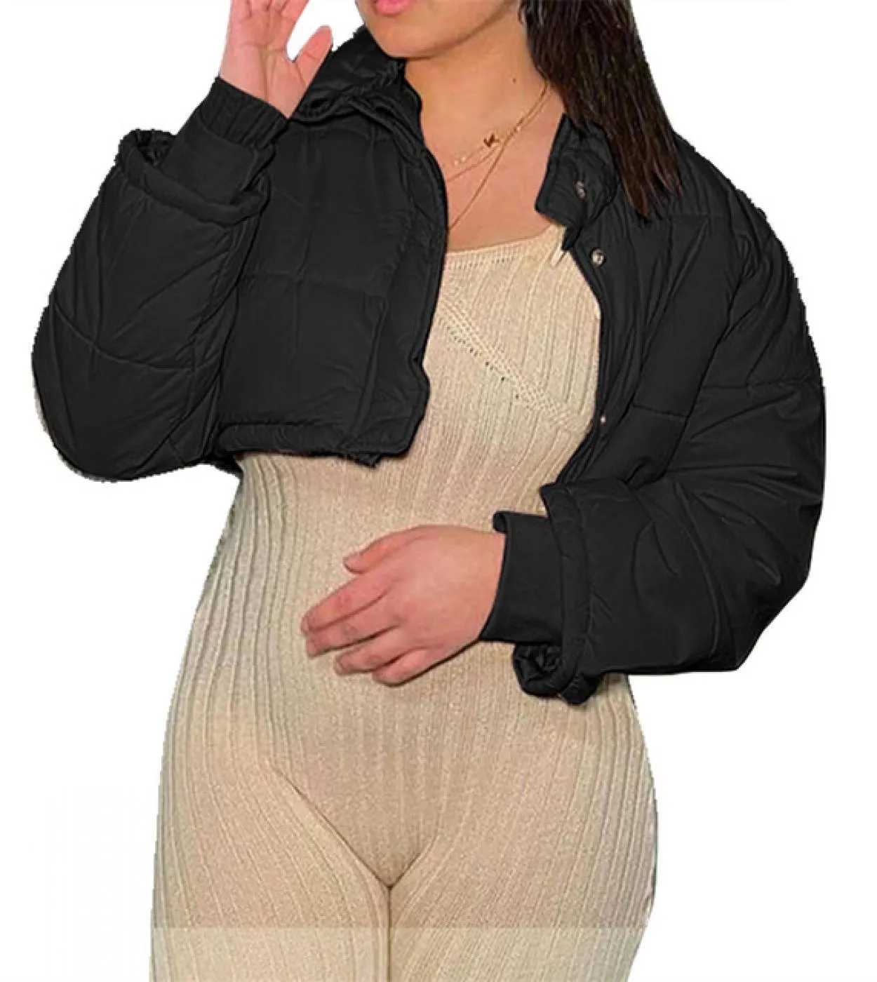 Tetyseysh Giacca invernale da donna Solid Slim Short Giacche a maniche lunghe Donna 2022 Autunno Inverno Zipper Stand Collar Cap