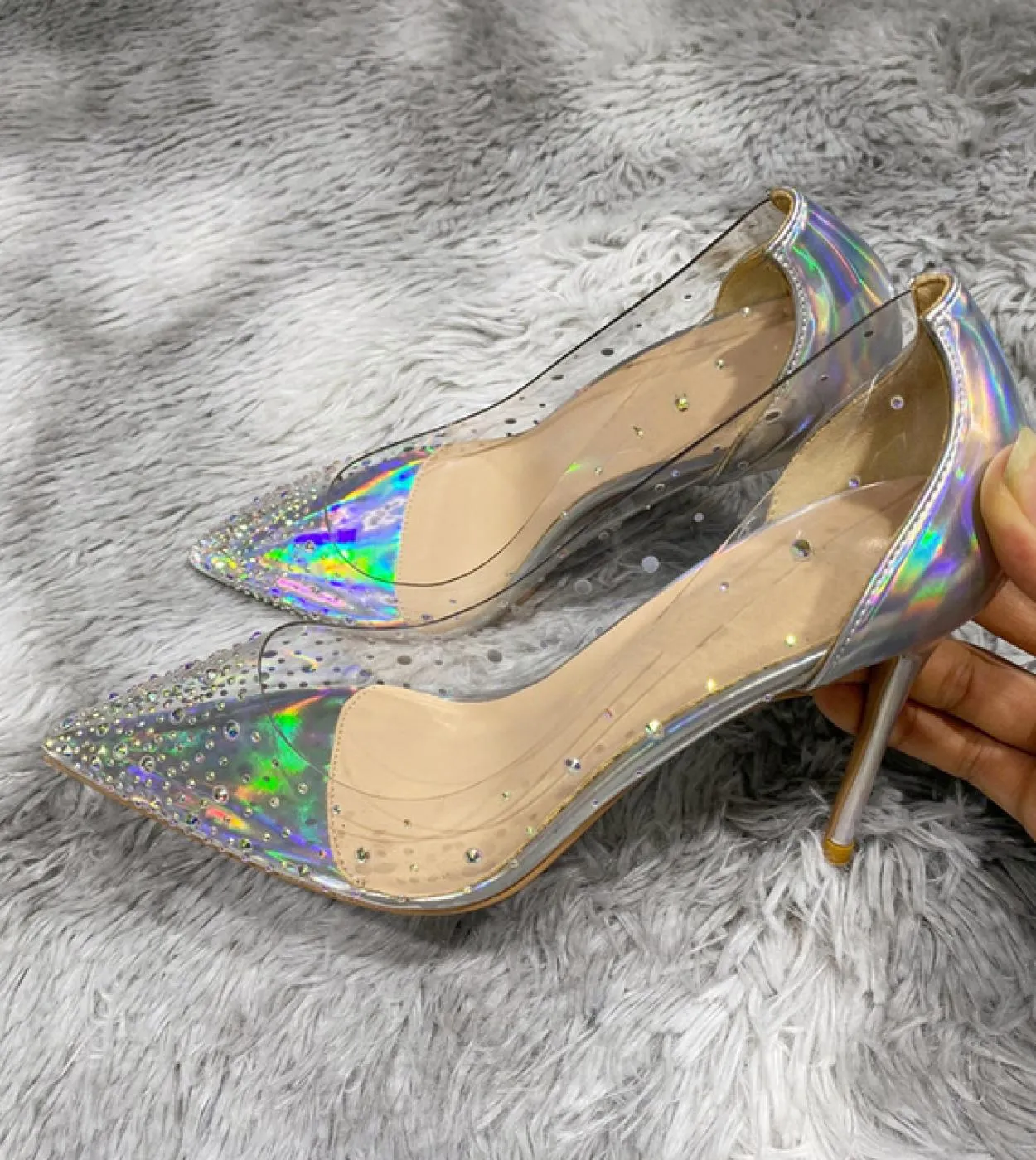 Tikicup Patchwork Jelly Transparent Women Pointy Toe High Heels Summer Spring  Ladies Dressing Party Shoes With Tiny Rub