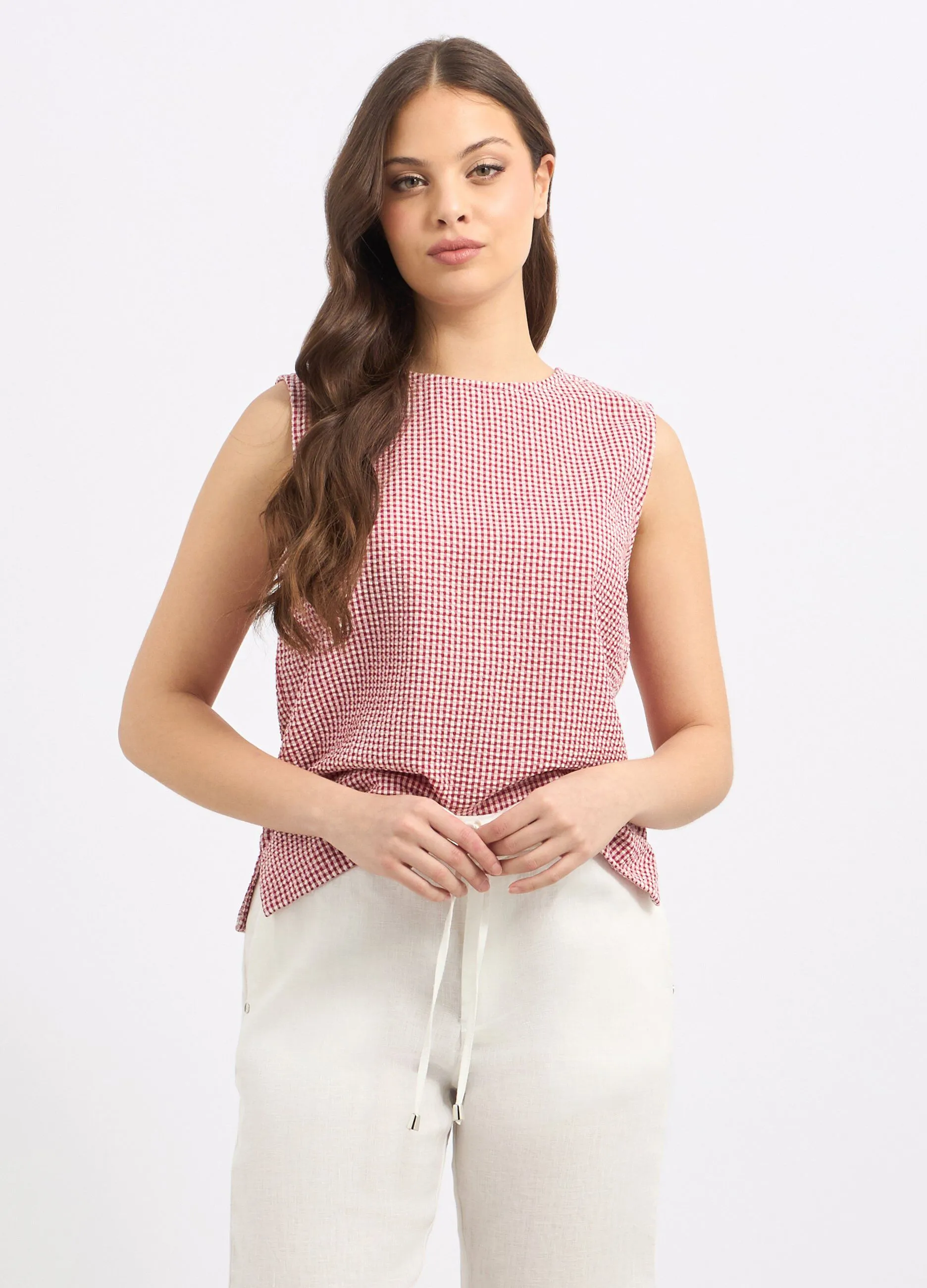 Top a quadri in puro cotone donna