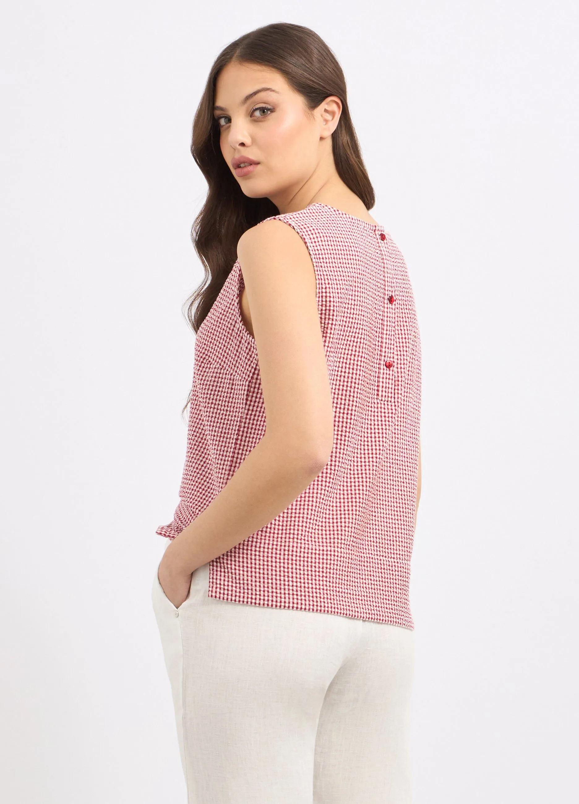 Top a quadri in puro cotone donna