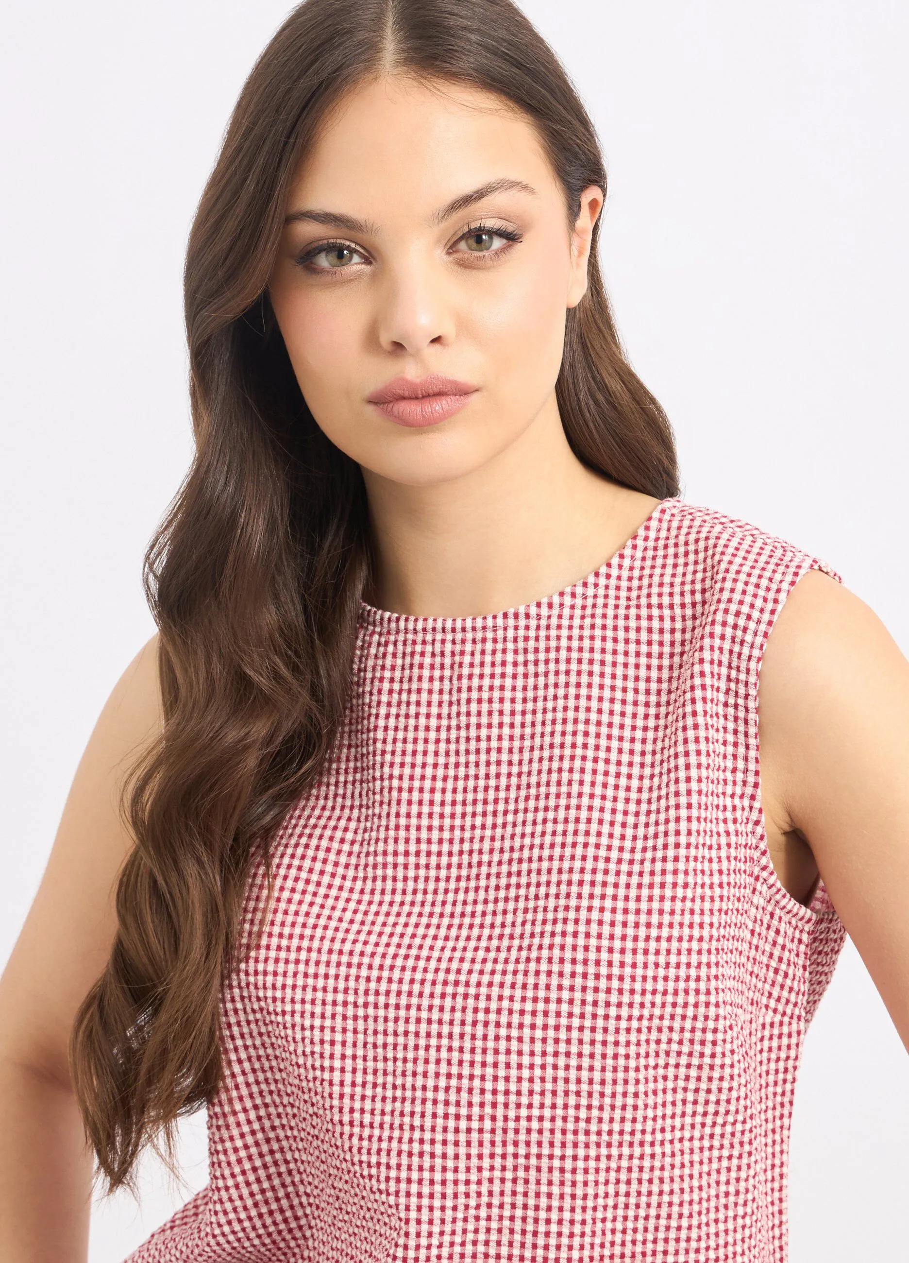 Top a quadri in puro cotone donna