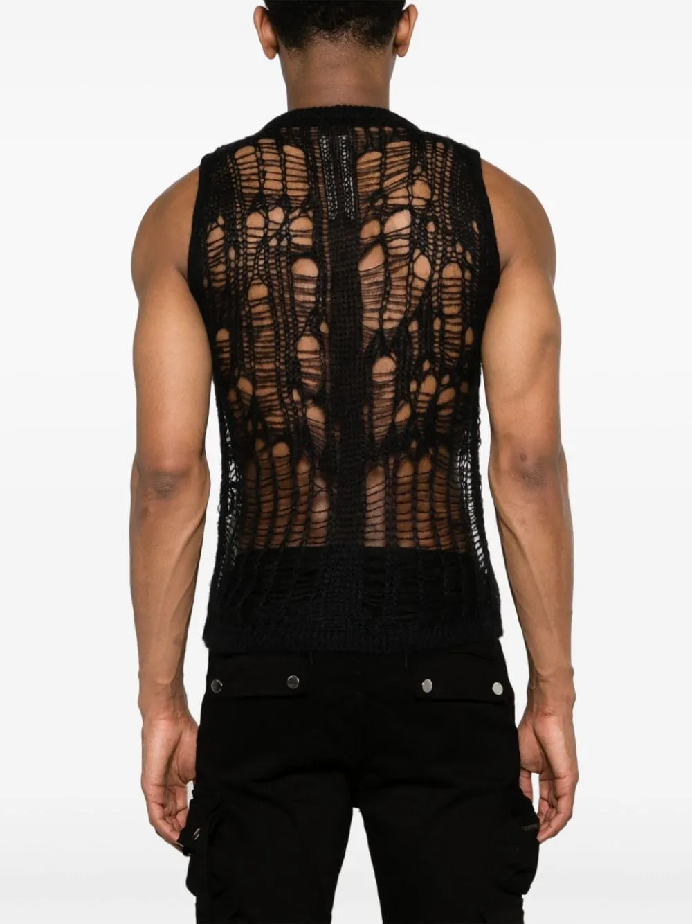Top in maglia traforata in nero - uomo