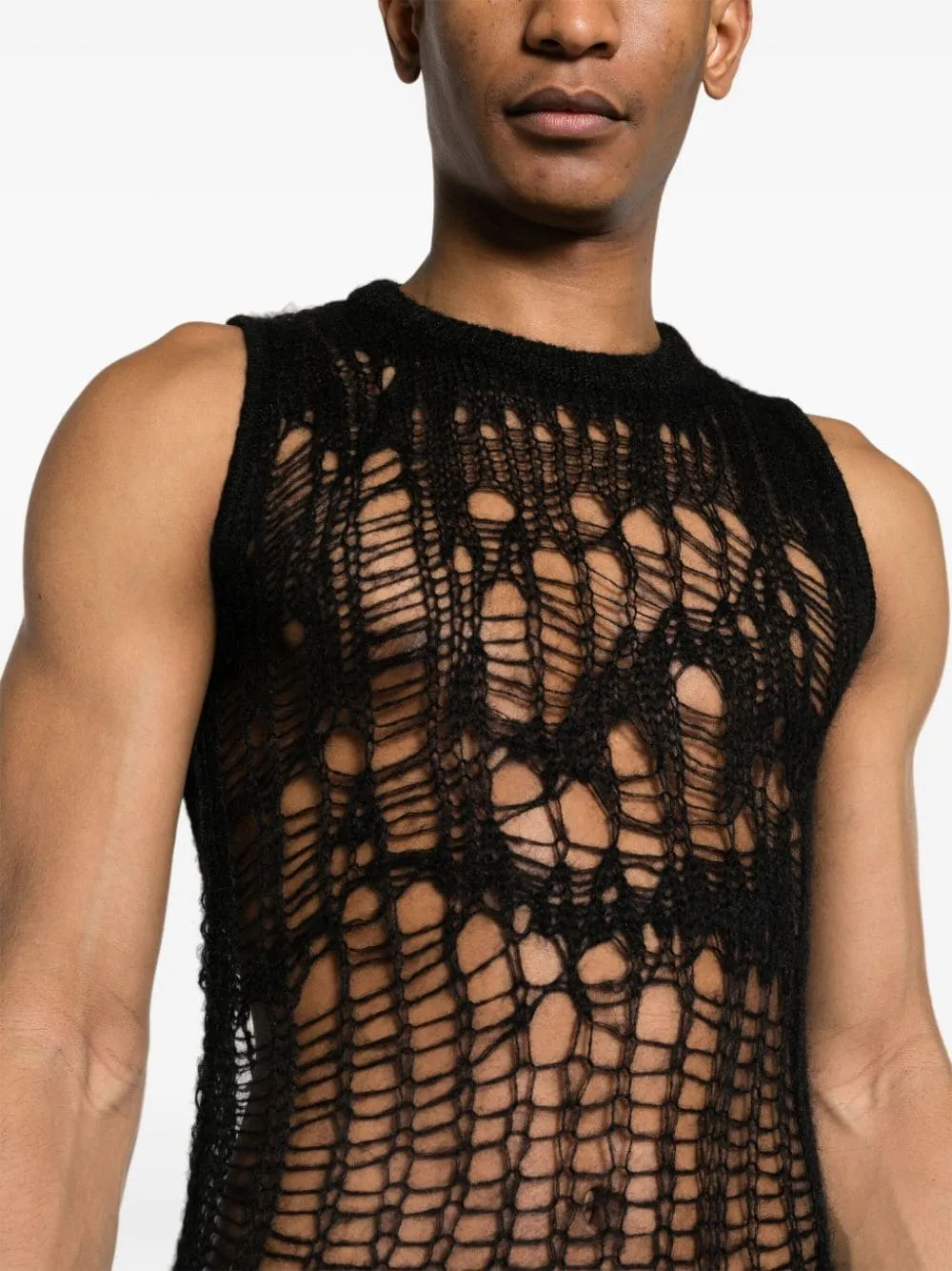 Top in maglia traforata in nero - uomo
