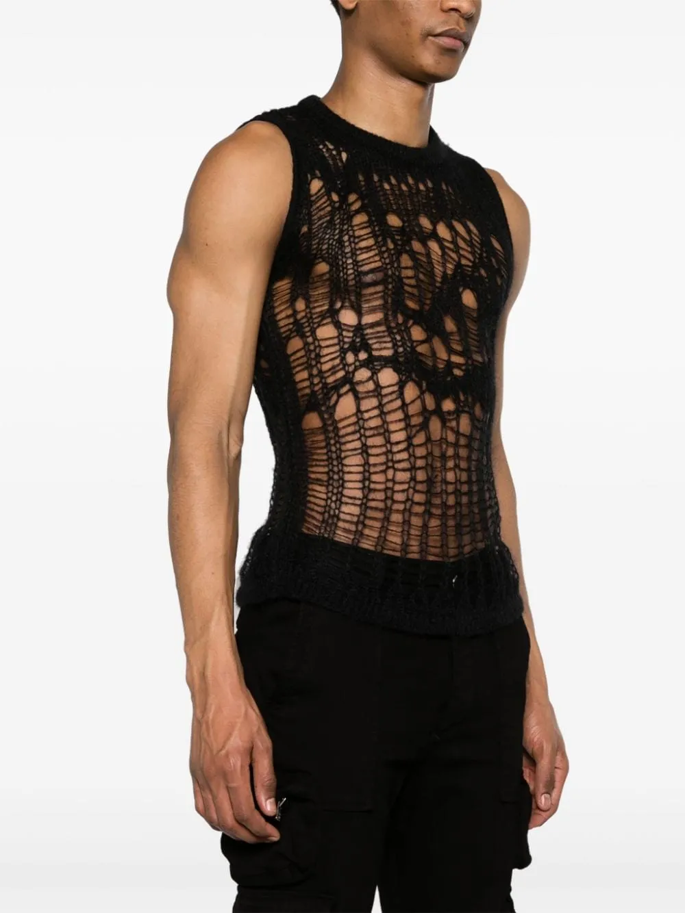 Top in maglia traforata in nero - uomo