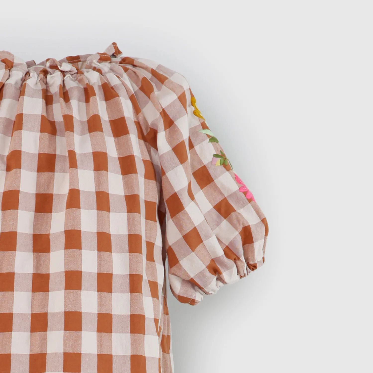Vestito A Quadri Marroni E Beige Bambina